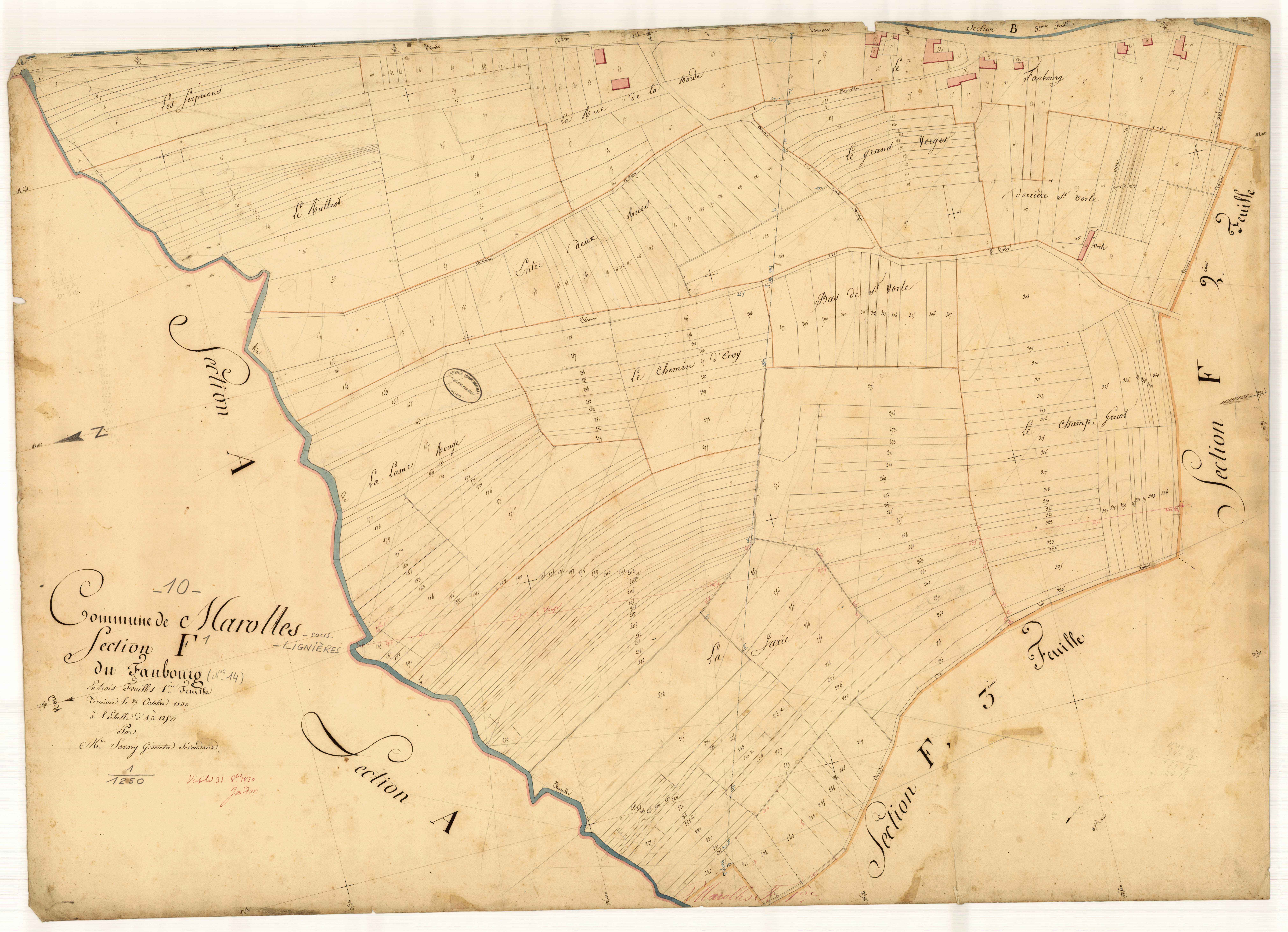Marolles-sous-Lignières, section F dite du Faubourg, feuille n° 1