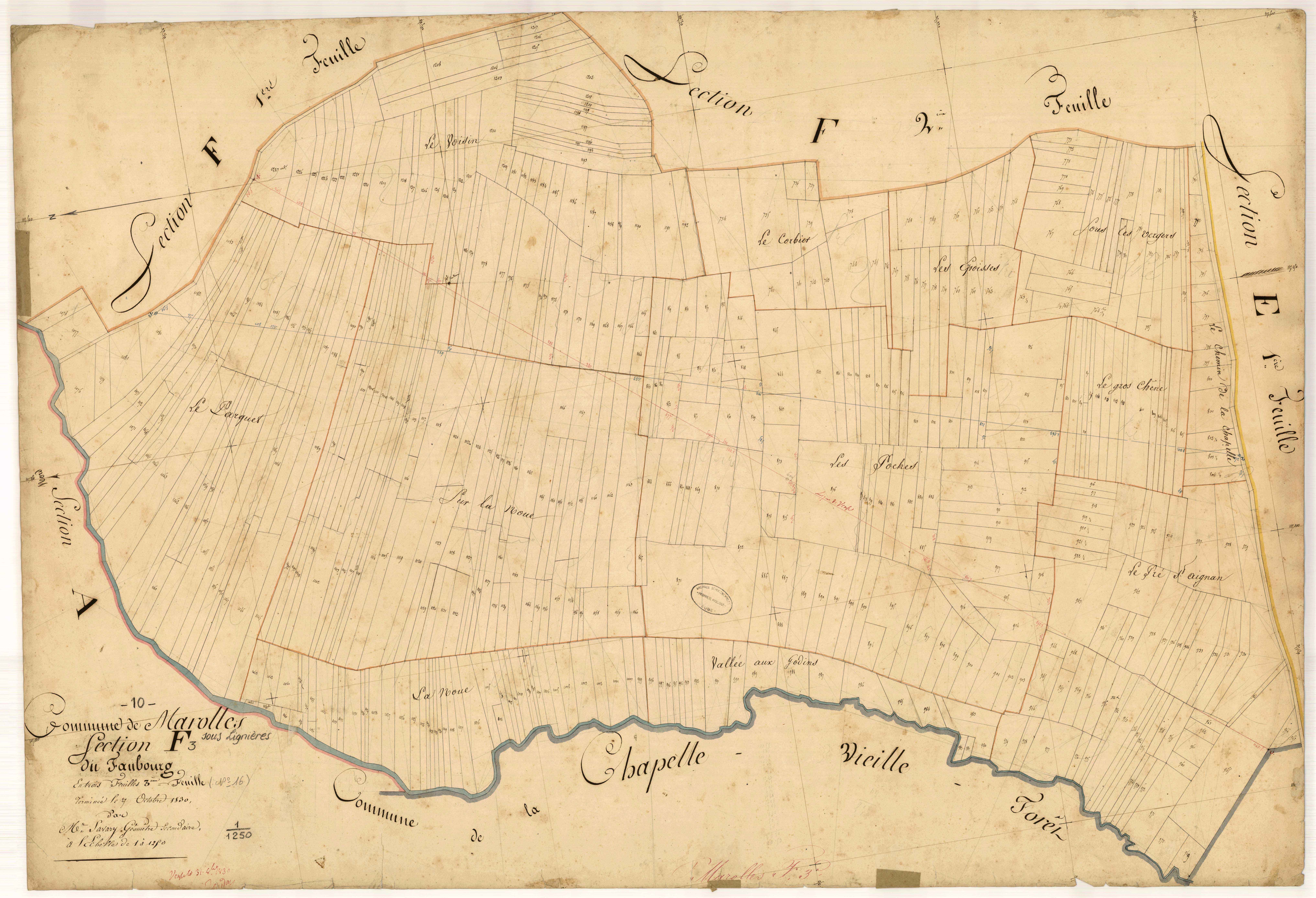 Marolles-sous-Lignières, section F dite du Faubourg, feuille n° 3
