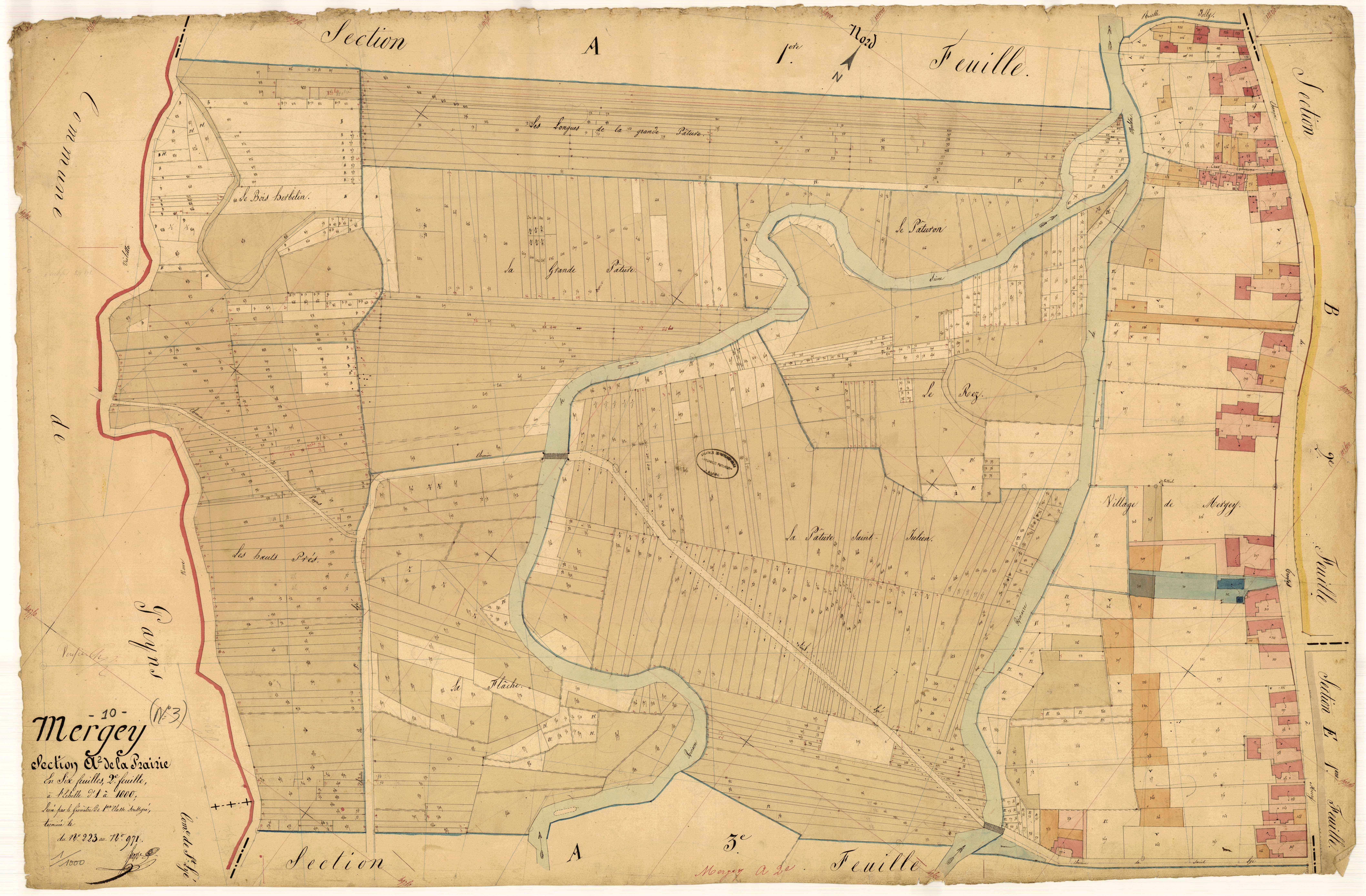 Mergey, section A dite de la prairie, feuille n° 2, parcelles n°223-971