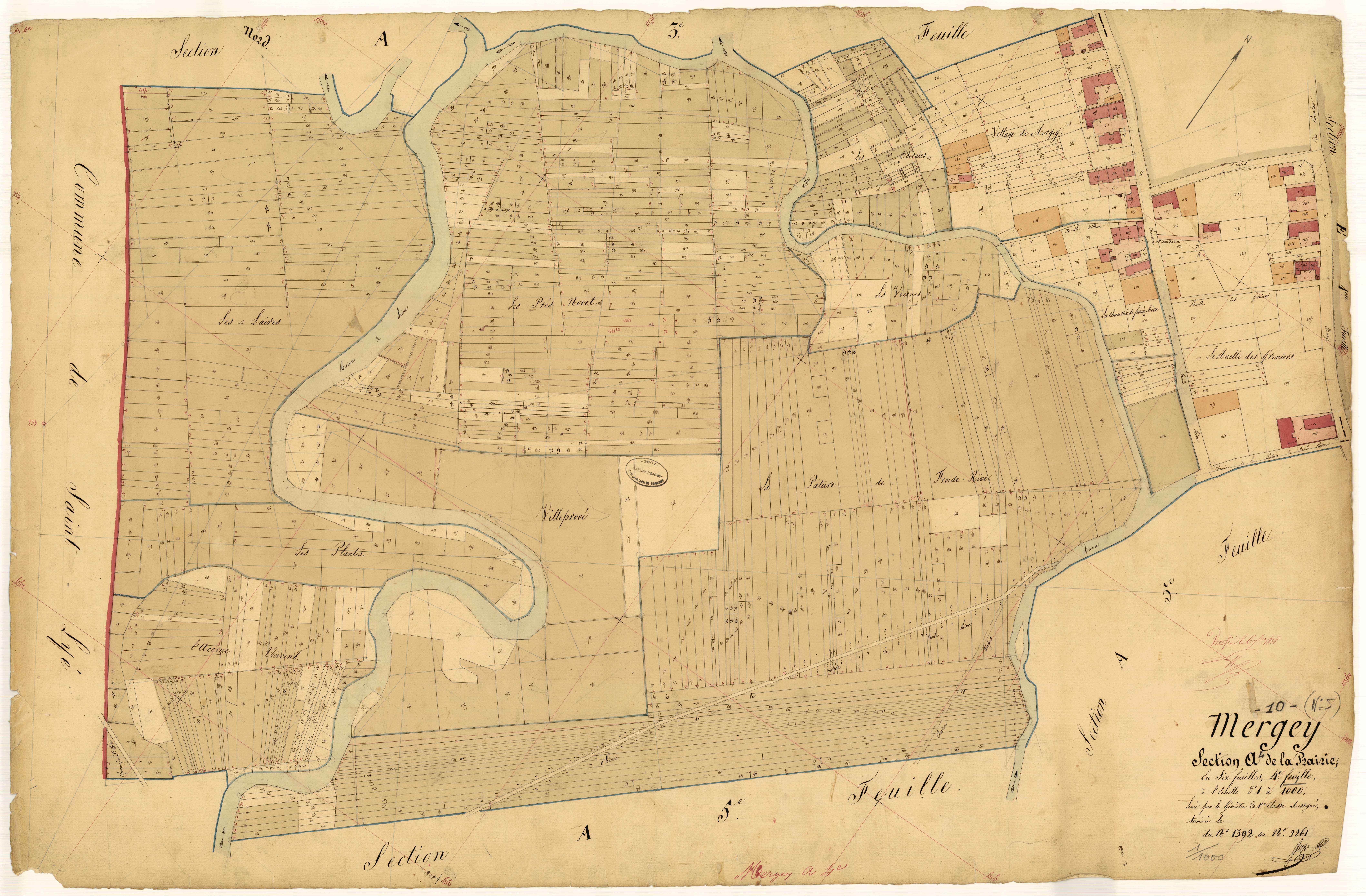 Mergey, section A dite de la prairie, feuille n° 4, parcelles n°1392 à 2261