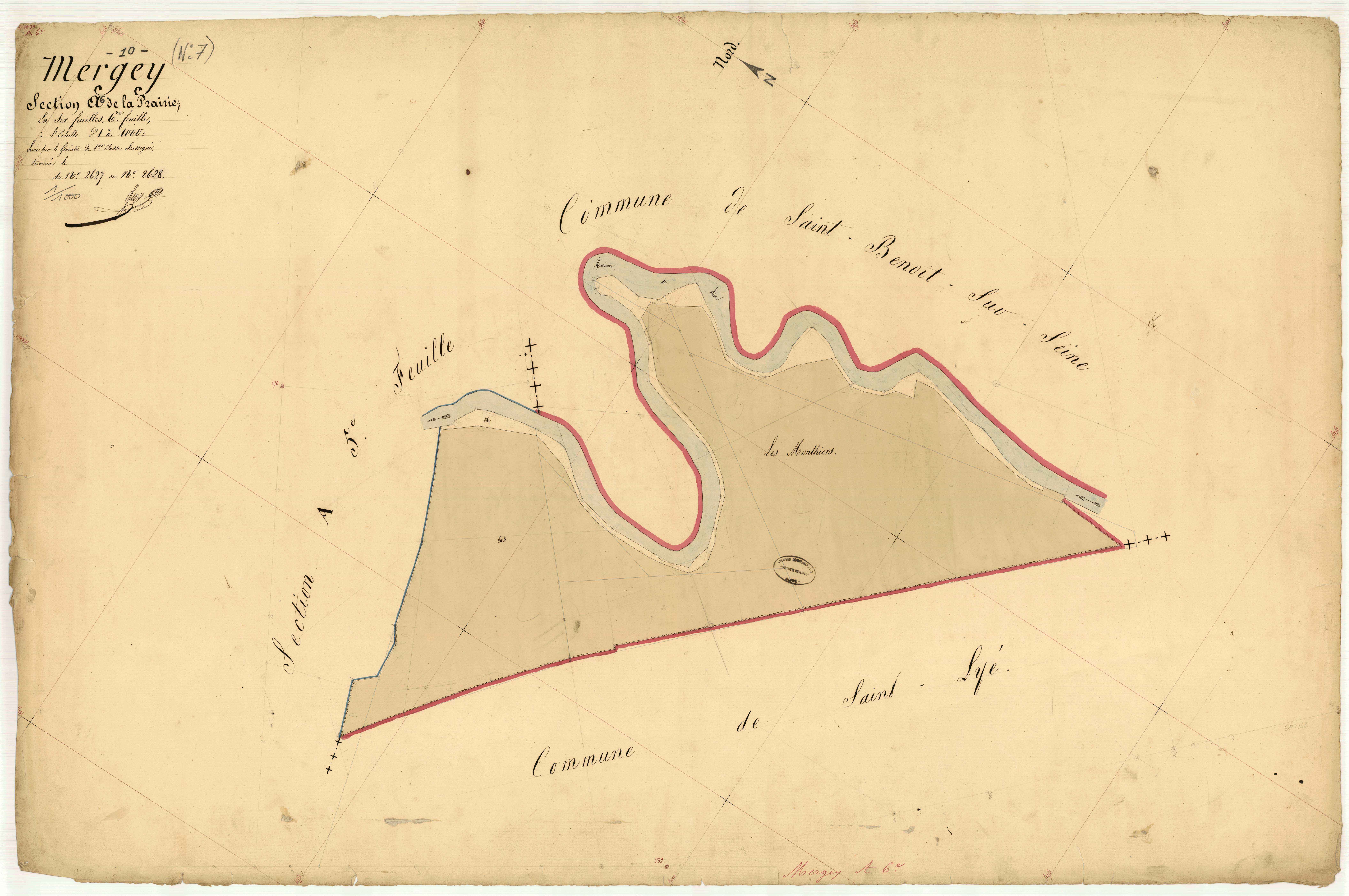 Mergey, section A dite de la prairie, feuille n° 6, parcelles n°2627 à 2628