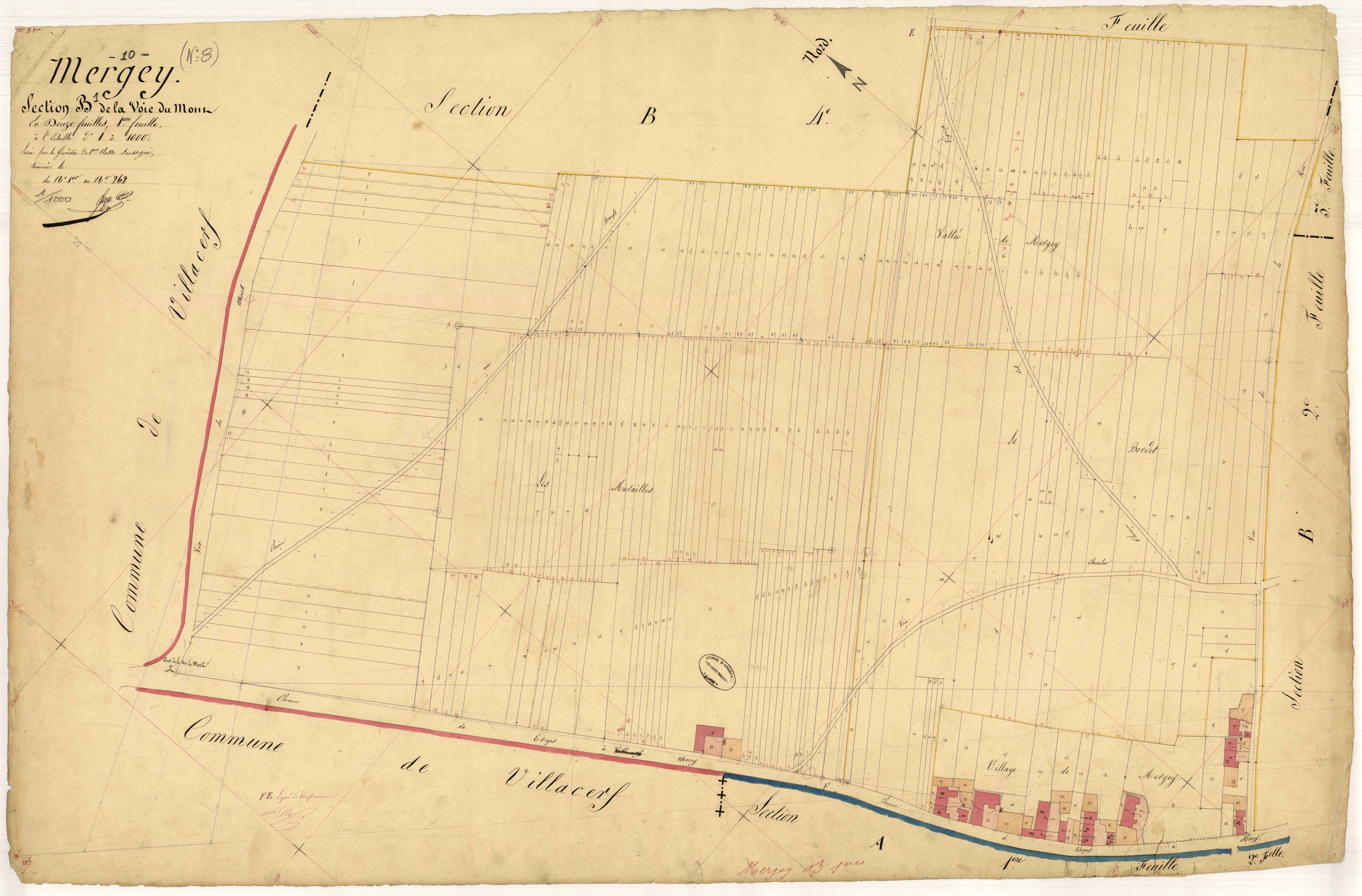 Mergey, section B dite de la voie du Mont, feuille n° 1, parcelles n°1 à 262