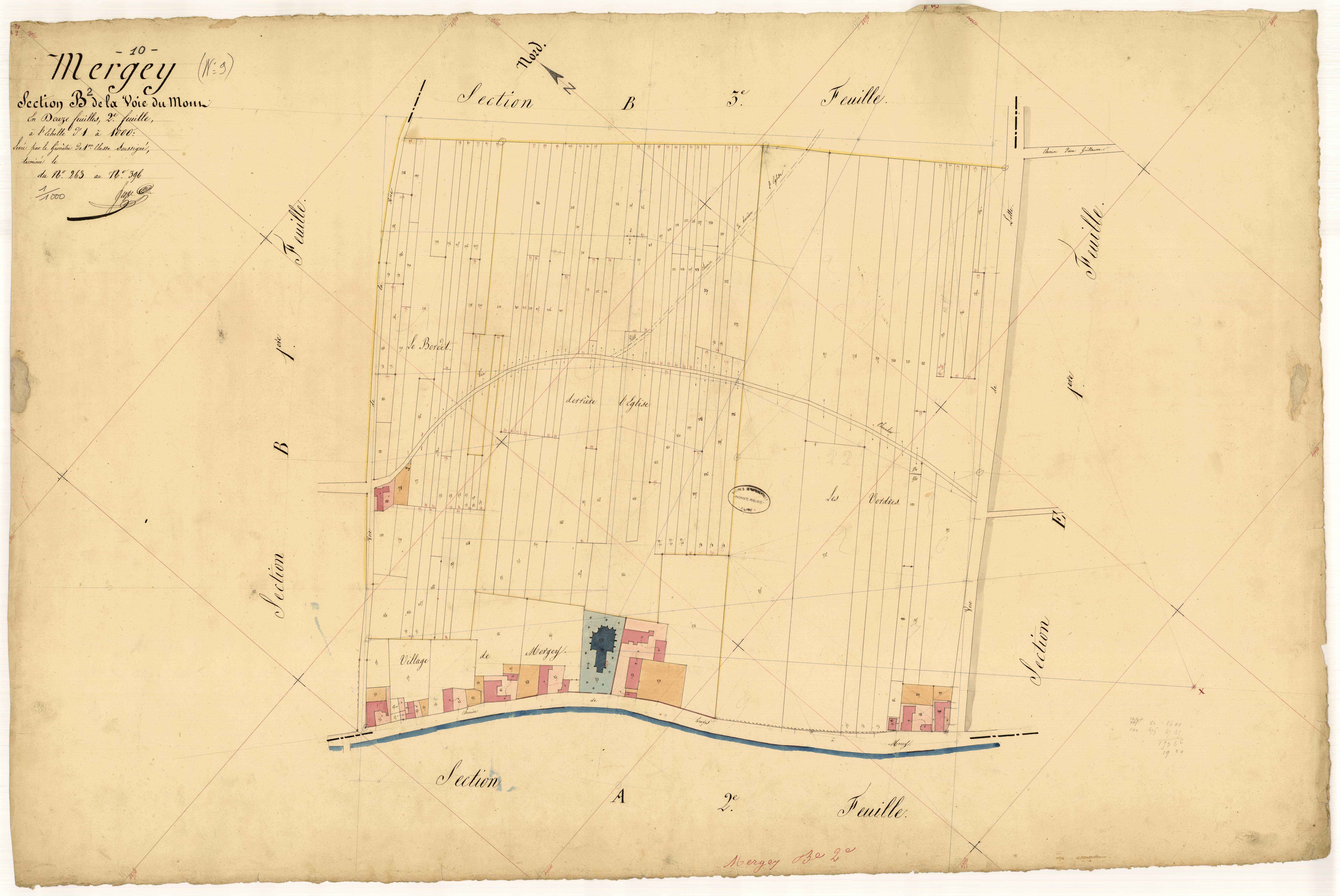 Mergey, section B dite de la voie du Mont, feuille n° 2, parcelles n°263 à 396