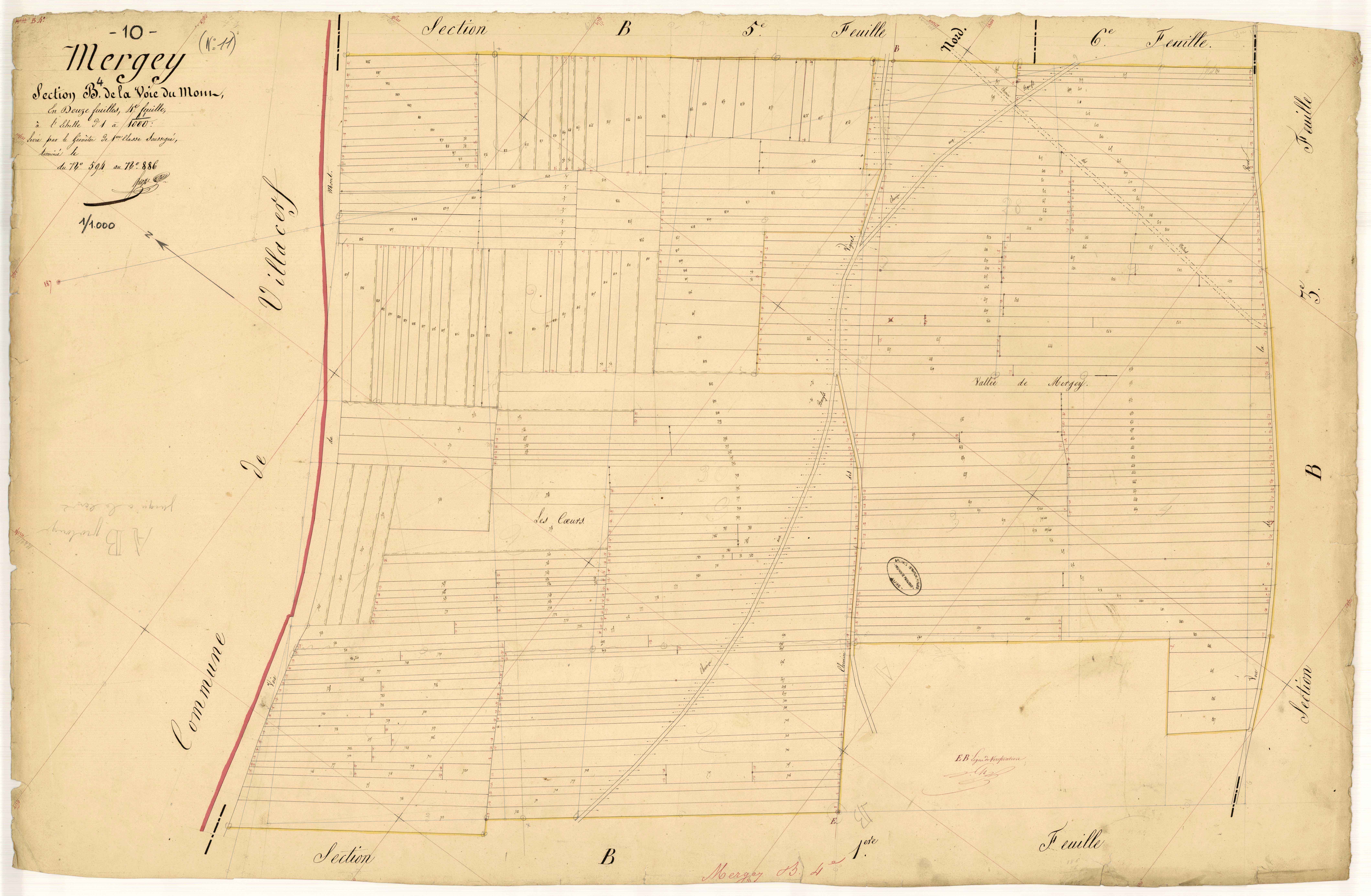 Mergey, section B dite de la voie du Mont, feuille n° 4, parcelles n°594 à 886