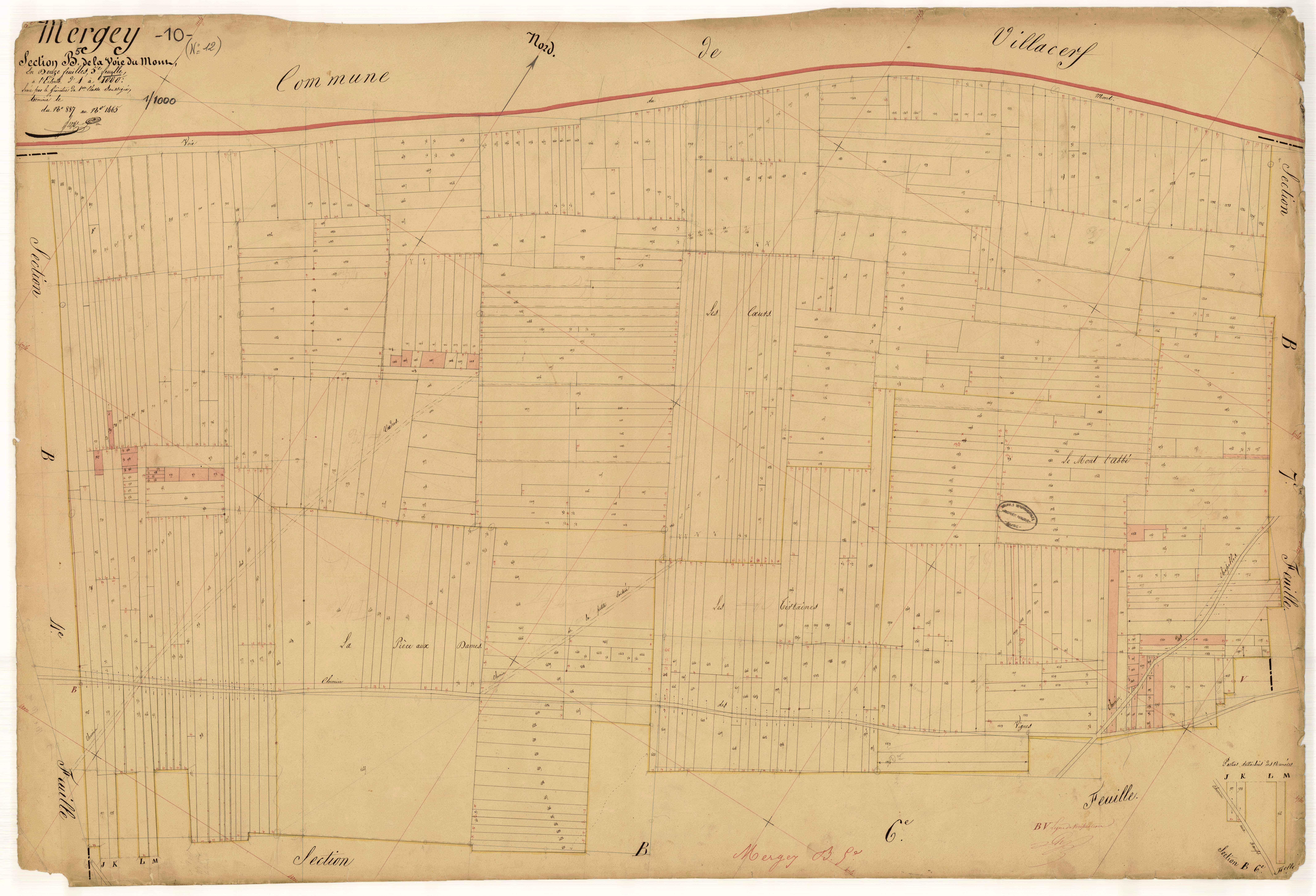 Mergey, section B dite de la voie du Mont, feuille n° 5, parcelles n°887 à 1465