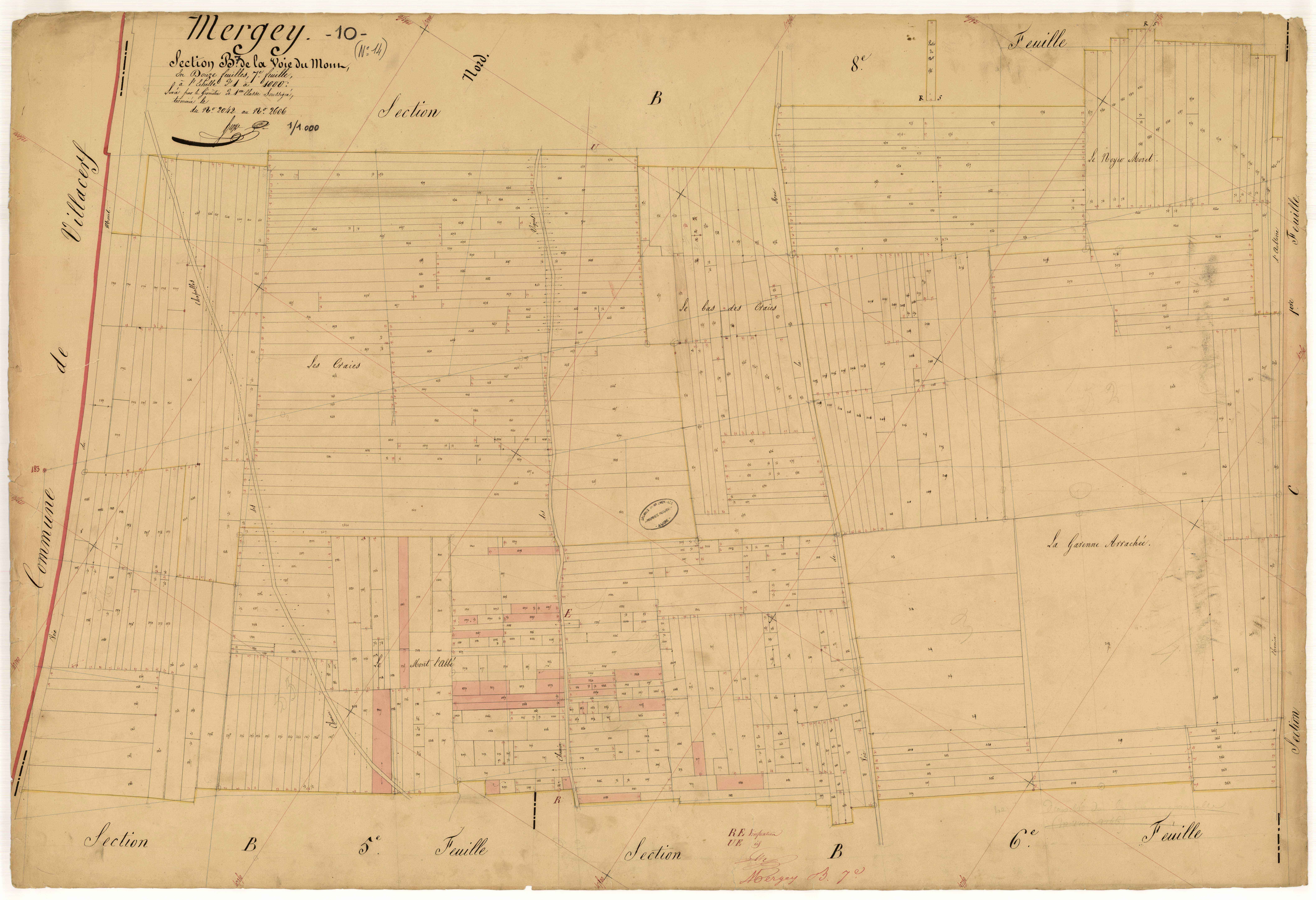 Mergey, section B dite de la voie du Mont, feuille n° 7, parcelles n°2042 à 2606