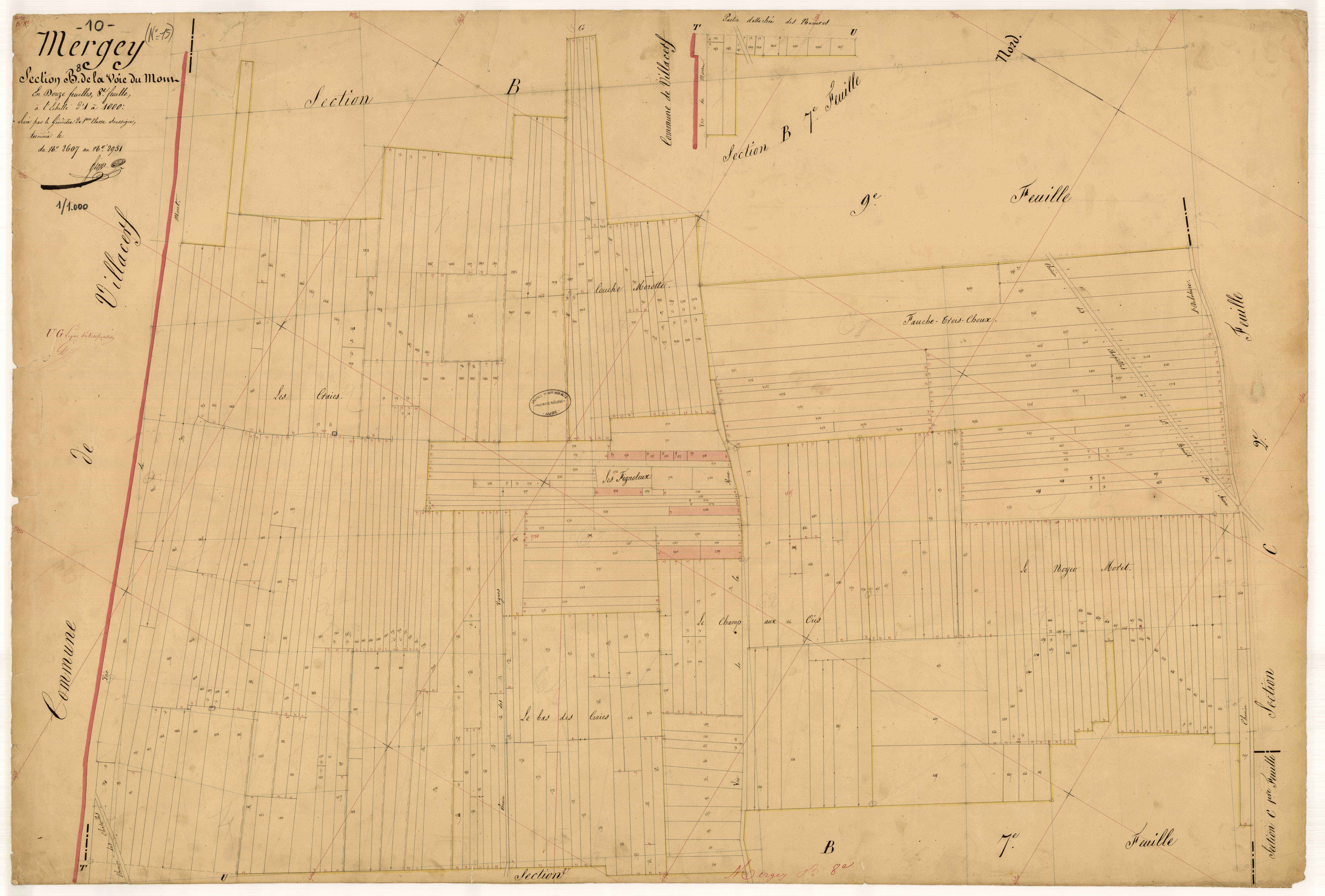 Mergey, section B dite de la voie du Mont, feuille n° 8, parcelles n°2607 à 2951