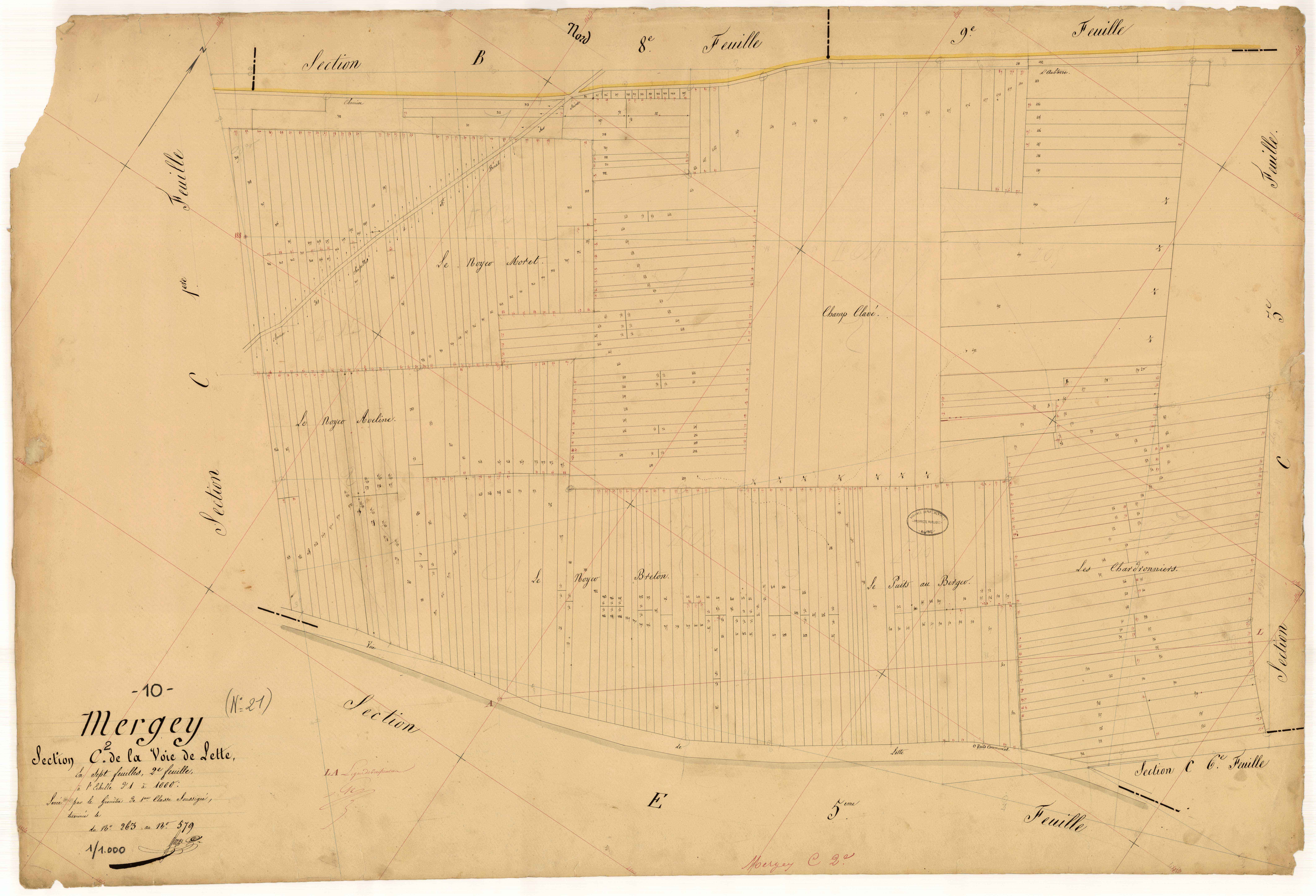 Mergey, section C dite de la voie de Lette, feuille n° 2, parcelles n° 263 à 579
