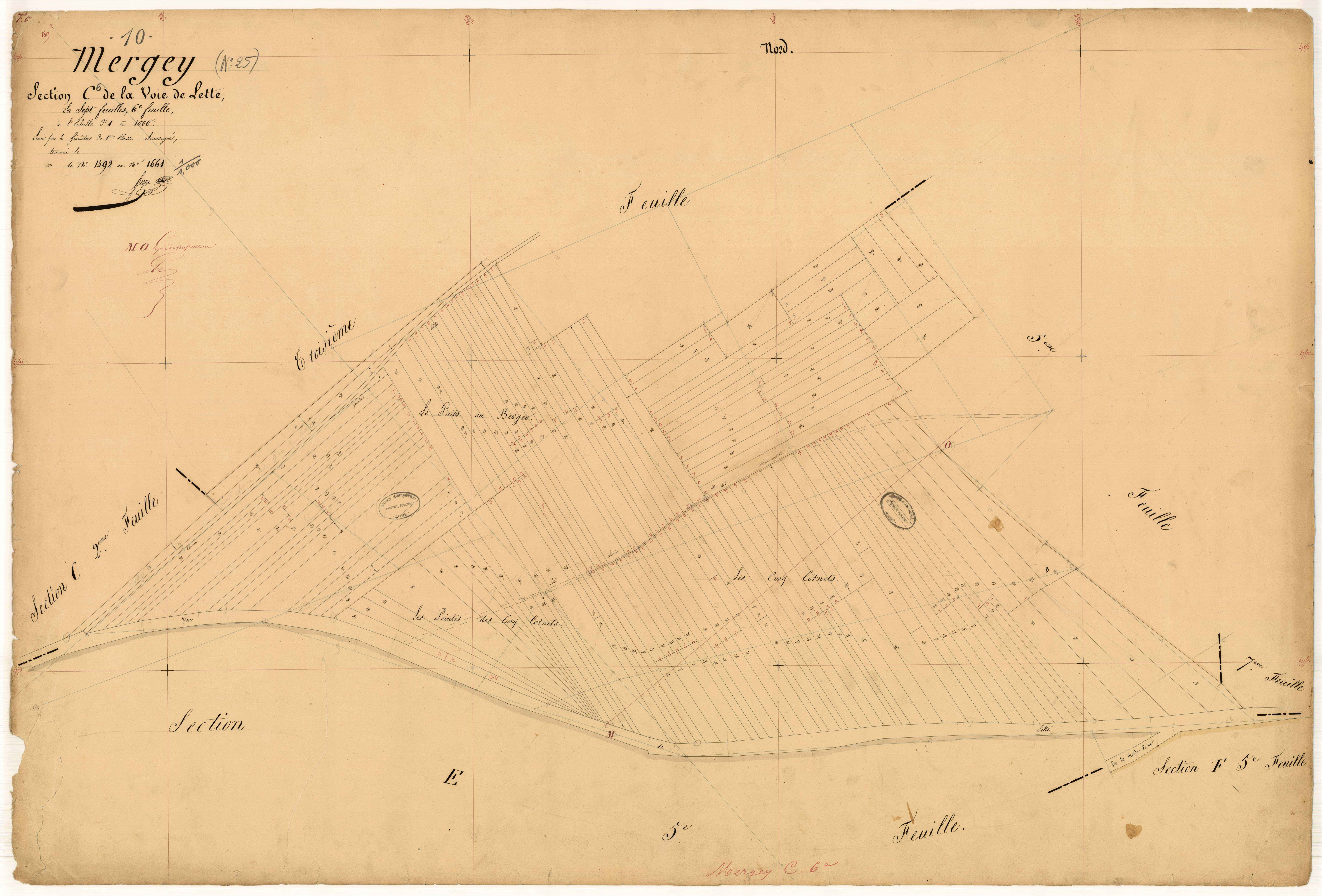 Mergey, section C dite de la voie de Lette, feuille n° 6, parcelles n° 1492 à 1661