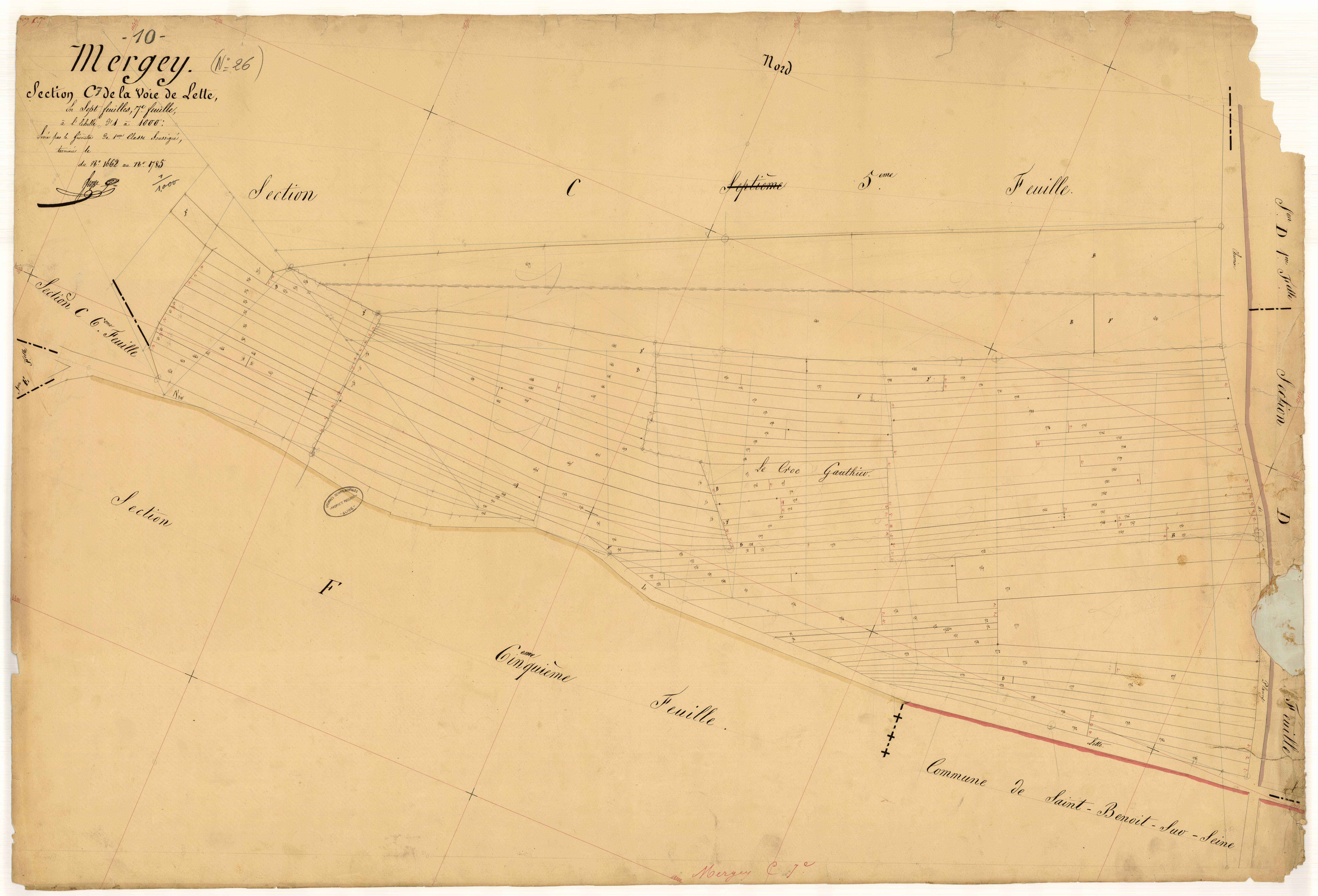 Mergey, section C dite de la voie de Lette, feuille n° 7, parcelles n°1662 à 1785