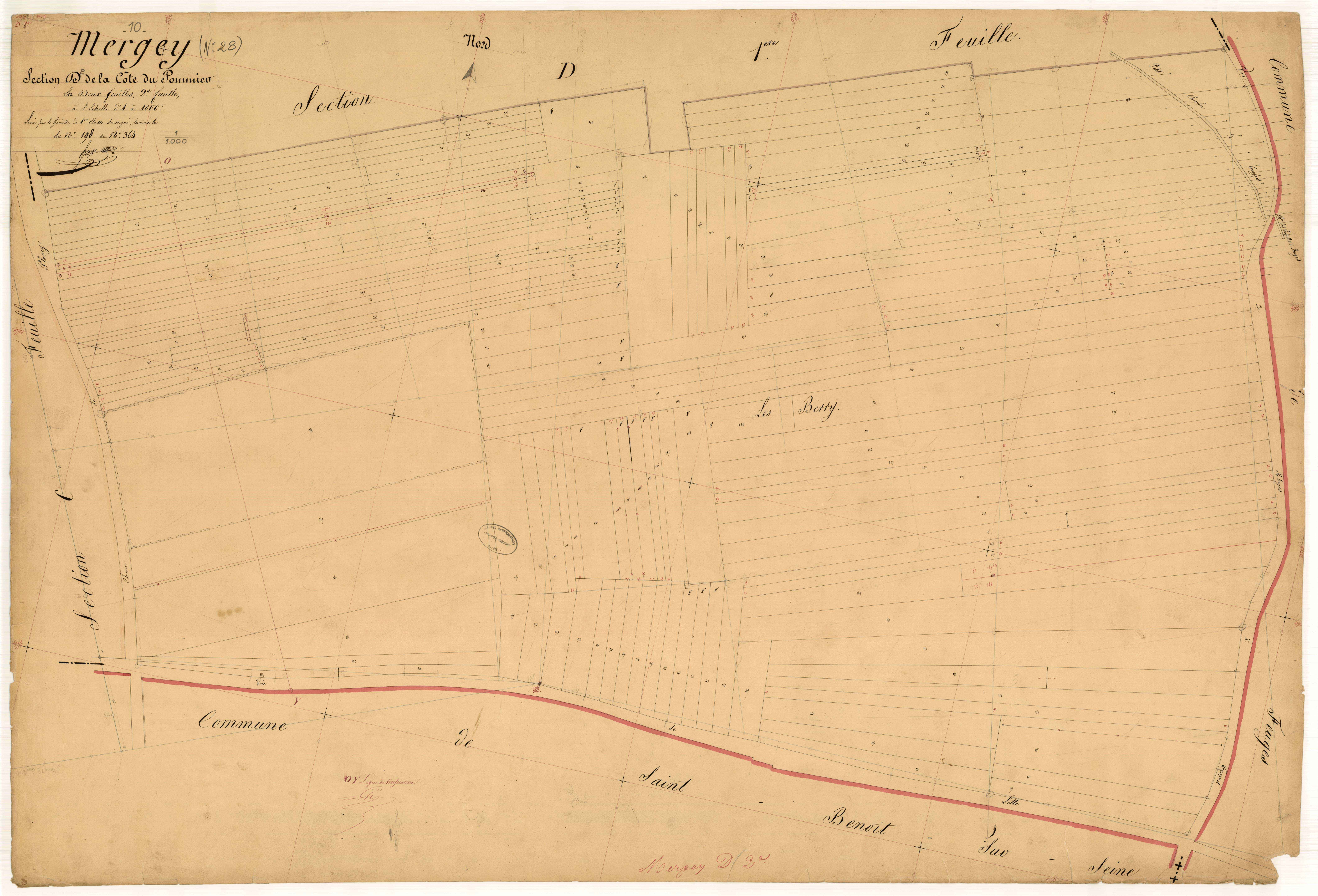 Mergey, section D dite de la côte du Pommier, feuille n° 2, parcelles n°198 à 364