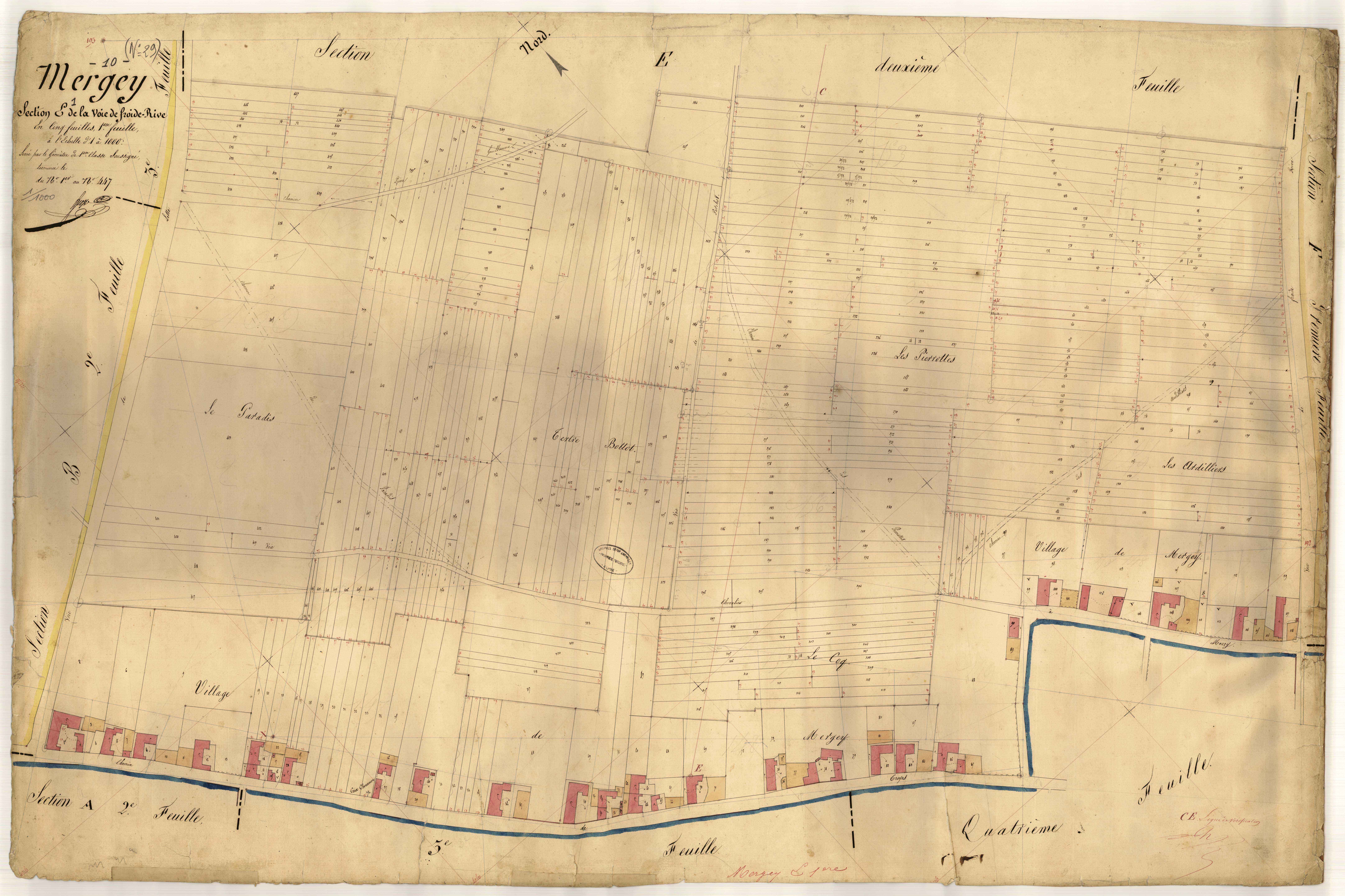 Mergey, section E dite de la voie de froide rive, feuille n° 1, parcelles n°1 à 447