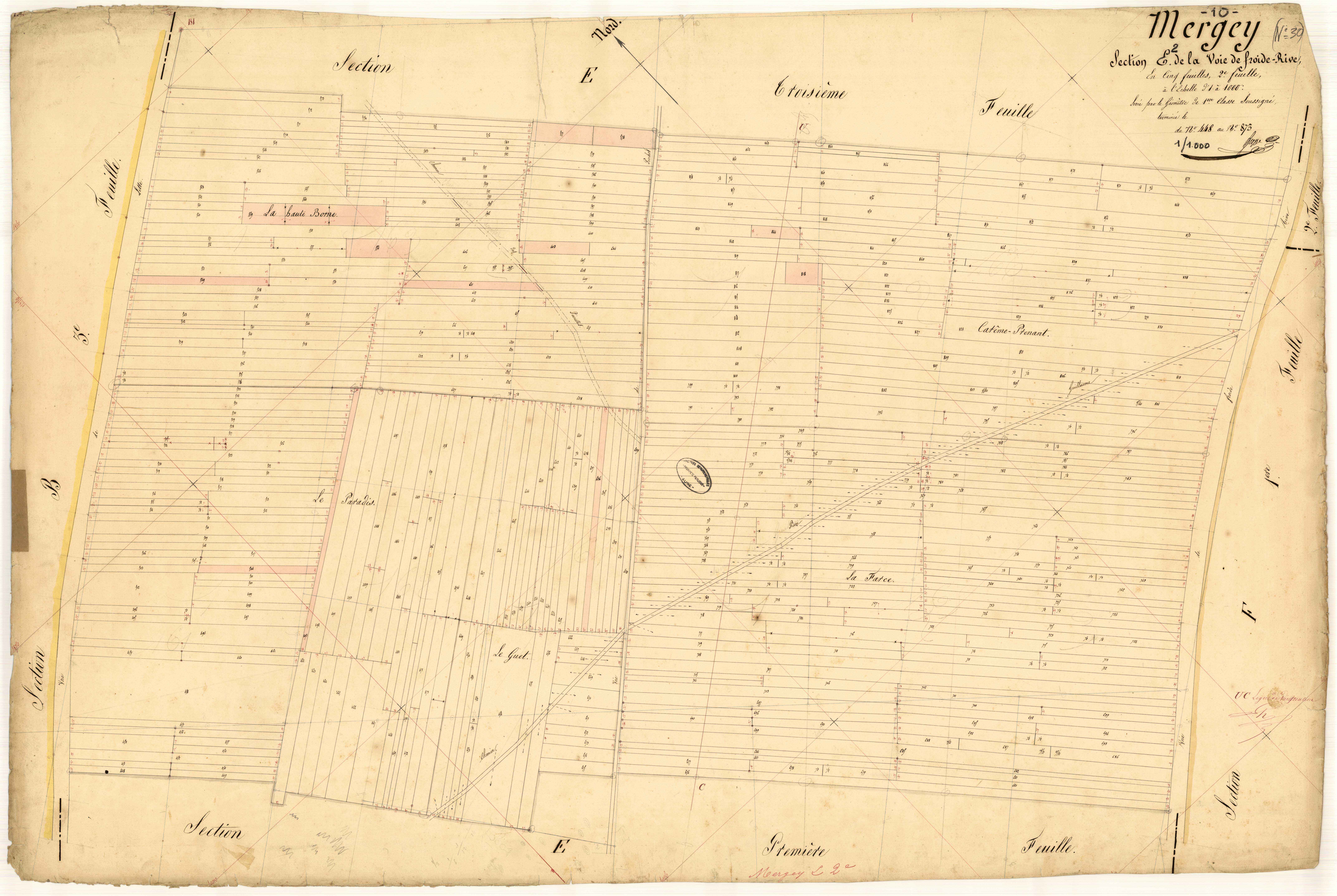 Mergey, section E dite de la voie de froide rive, feuille n° 2, parcelles n°448 à 873