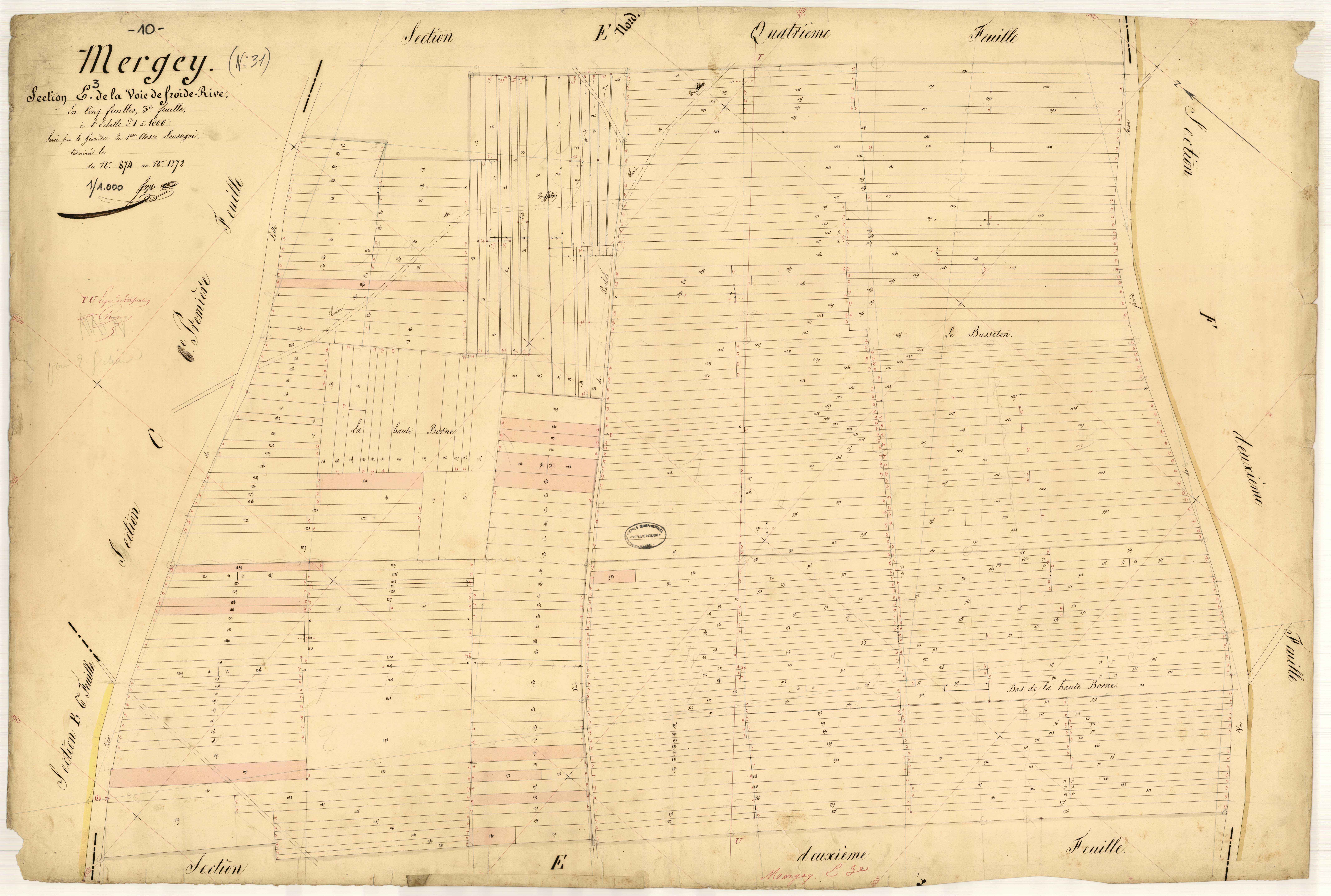 Mergey, section E dite de la voie de froide rive, feuille n° 3, parcelles n°874 à 1272