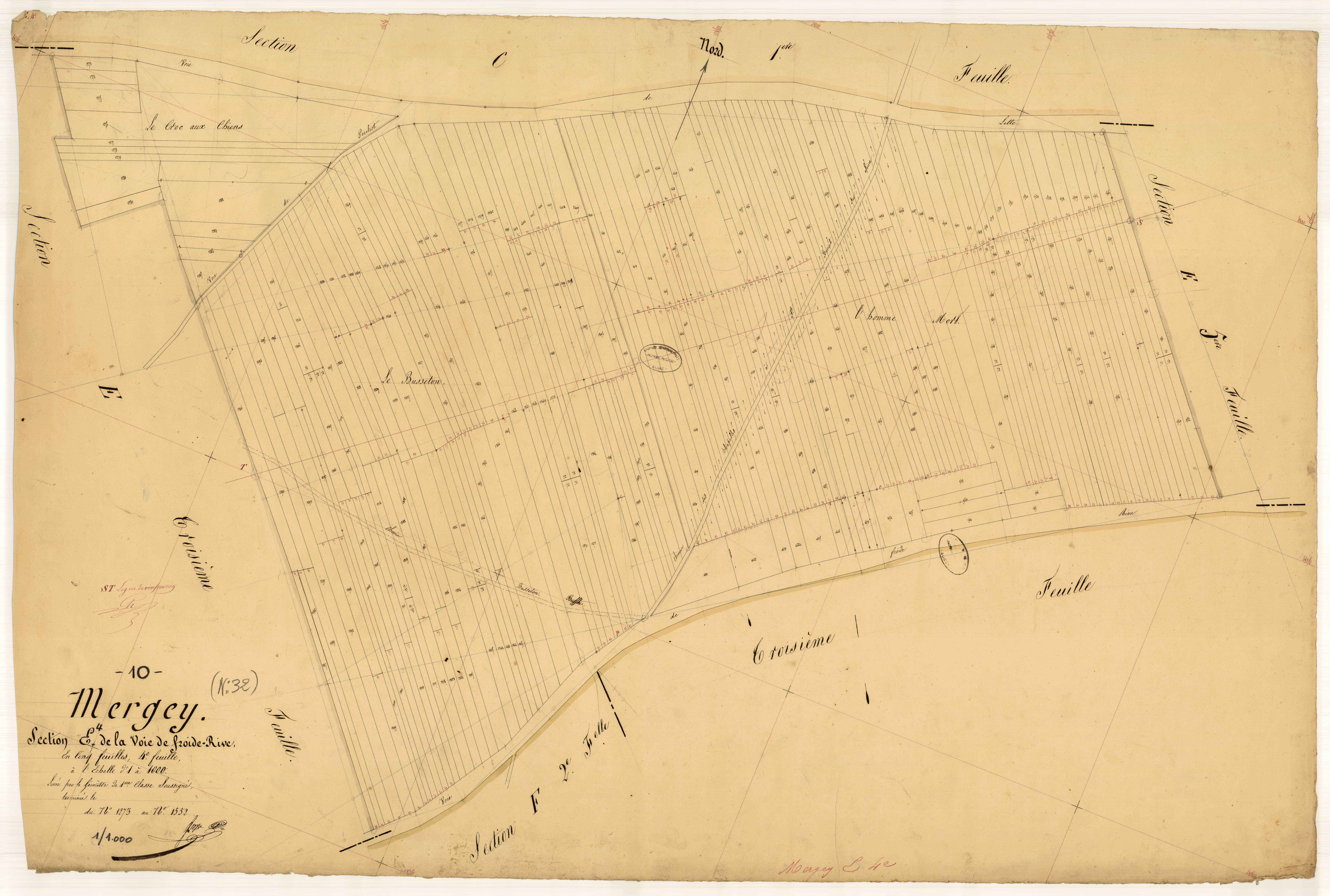 Mergey, section E dite de la voie de froide rive, feuille n° 4, parcelles n°1273 à 1552