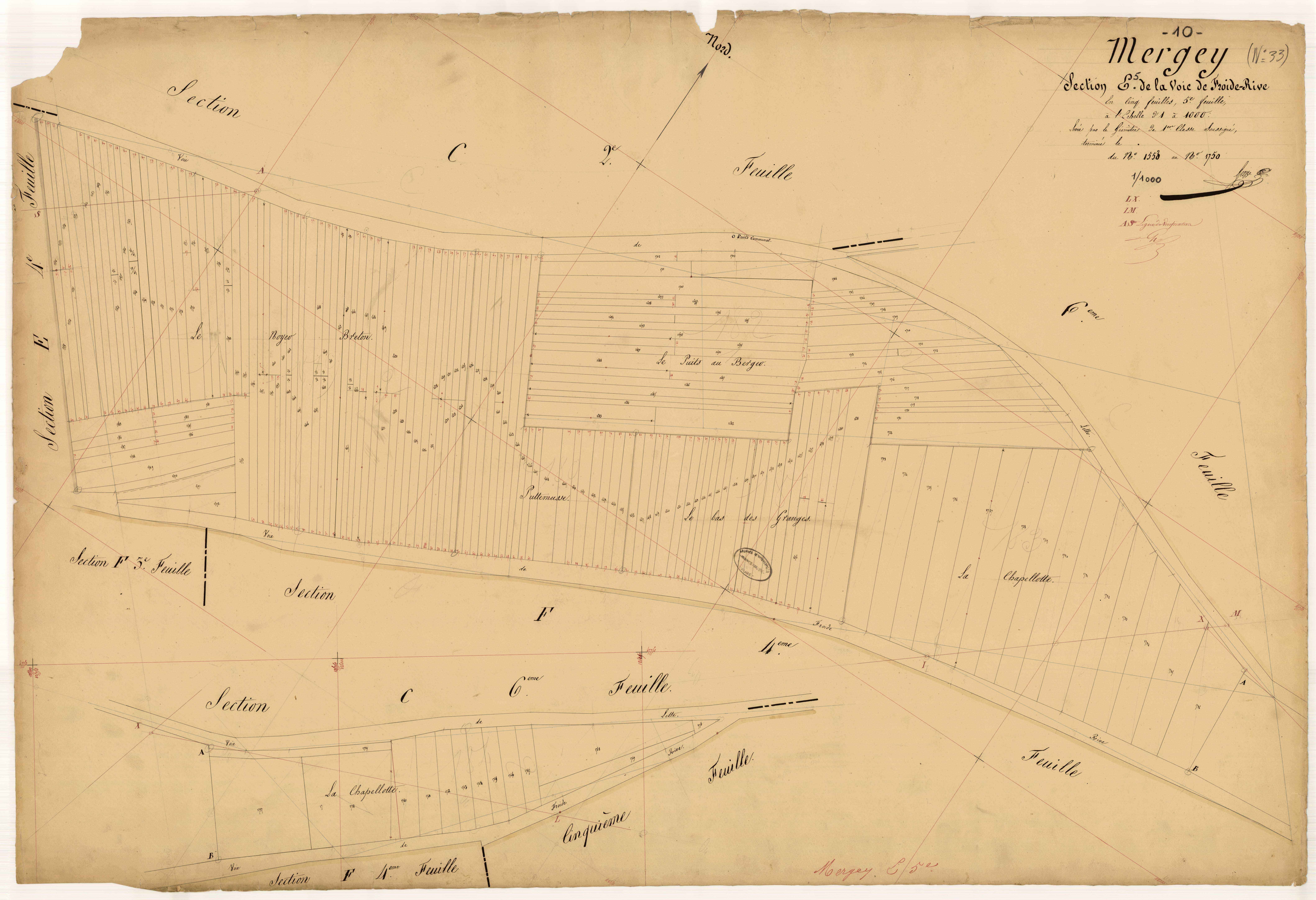 Mergey, section E dite de la voie de froide rive, feuille n° 5, parcelles n°1553 à 1750