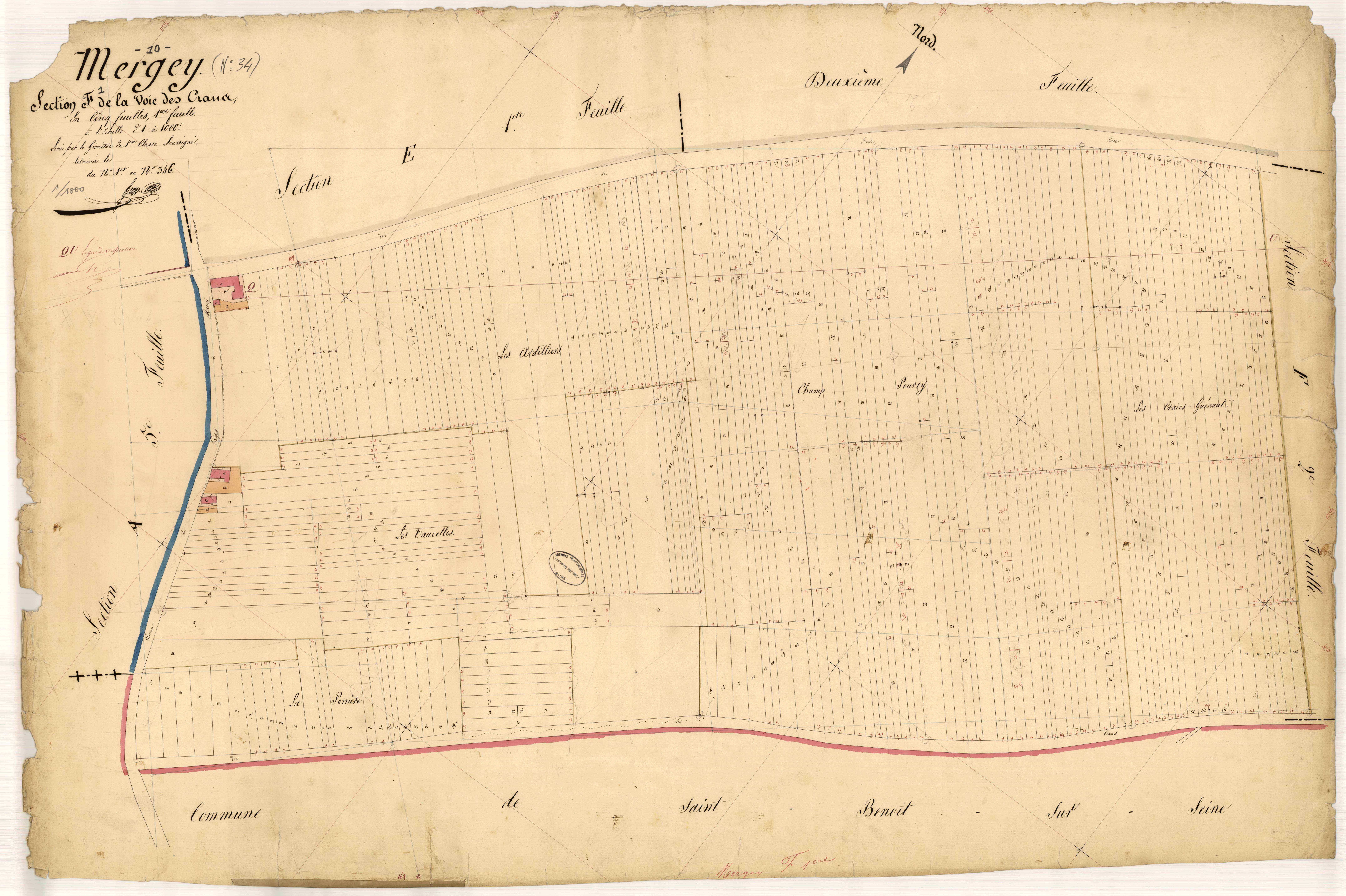 Mergey, section F dite de la voie des crans, feuille n° 1, parcelles n°1 à 346