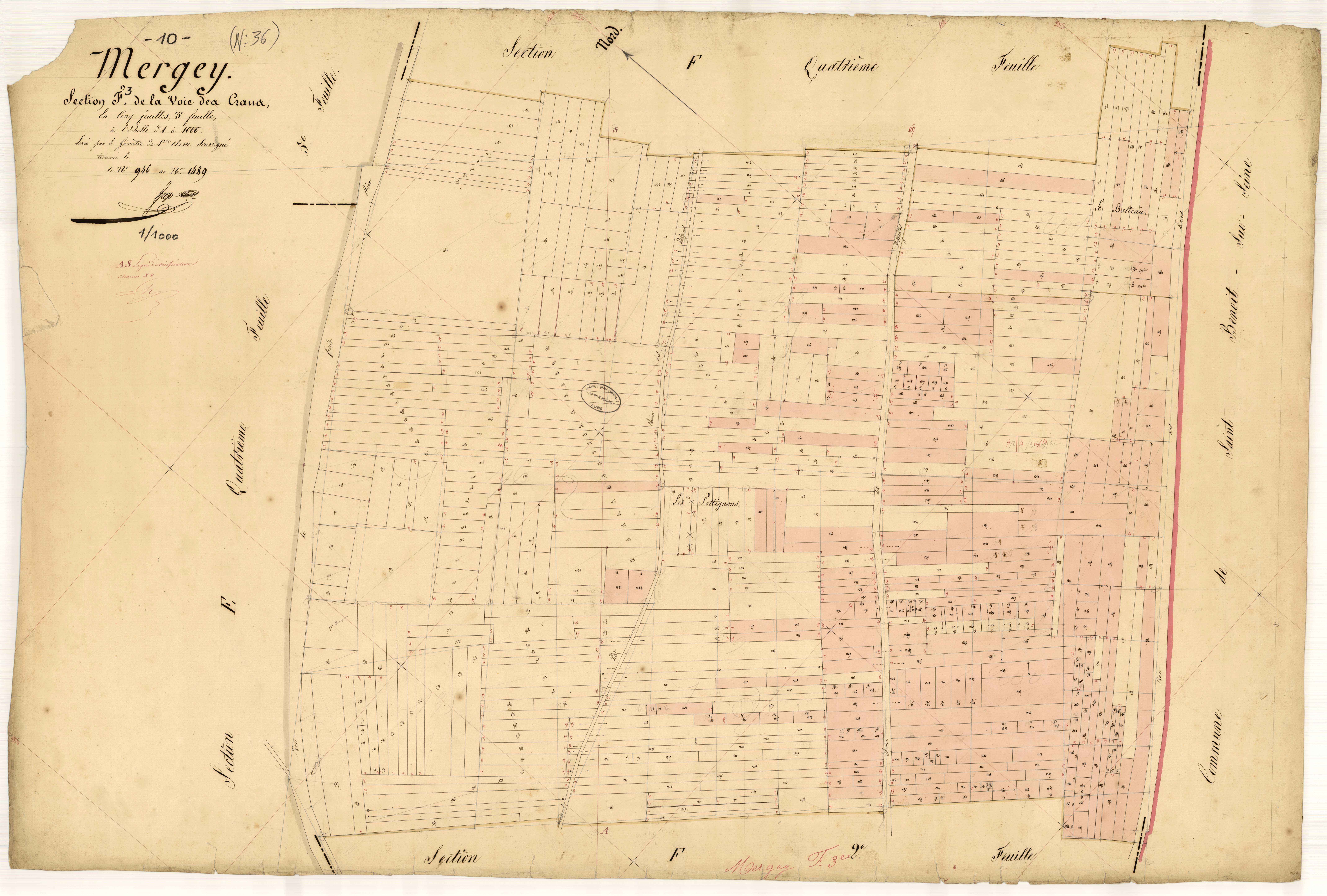 Mergey, section F dite de la voie des crans, feuille n° 3, parcelles n°946 à 1489