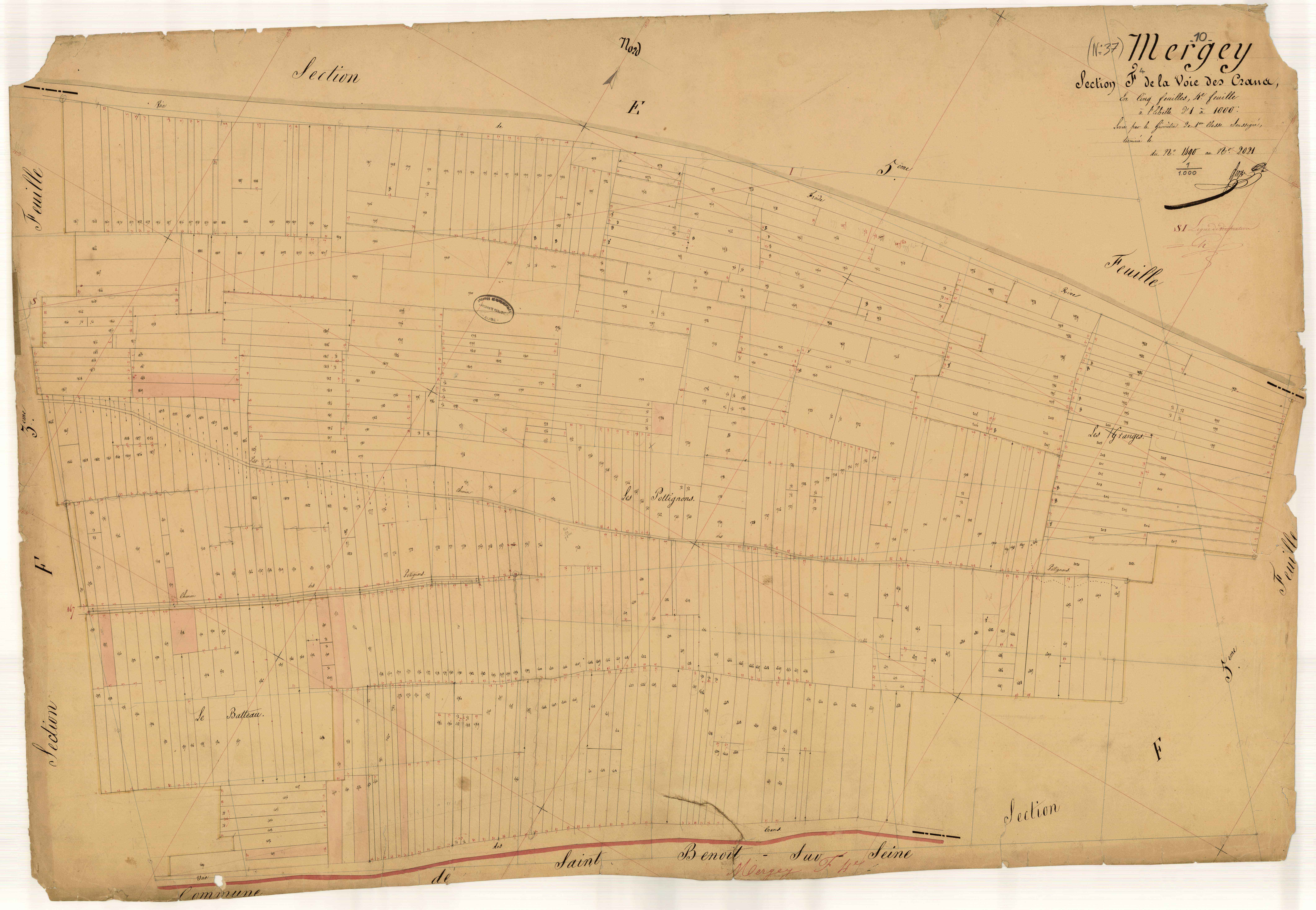 Mergey, section F dite de la voie des crans, feuille n° 4, parcelles n° 1490 à 2021