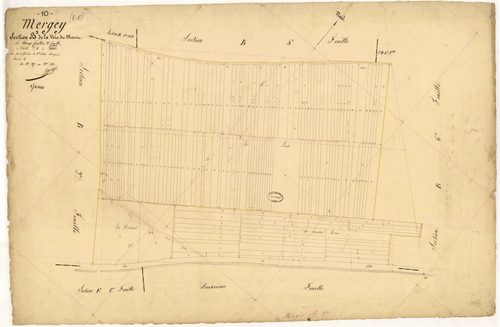 Mergey, section B dite de la voie du Mont, feuille n° 3, parcelles n°397 à 593