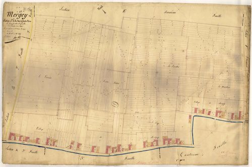 Mergey, section E dite de la voie de froide rive, feuille n° 1, parcelles n°1 à 447