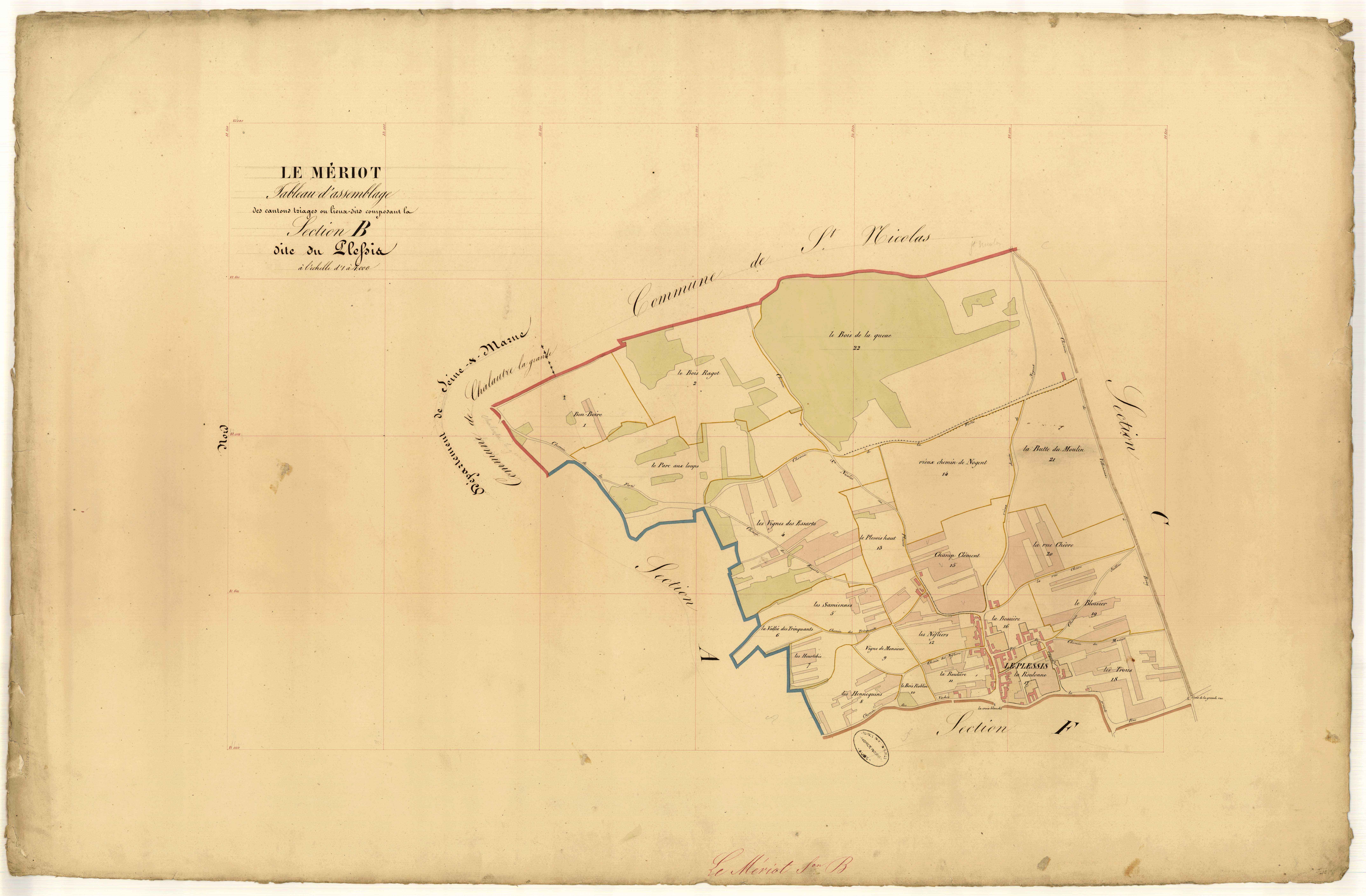 Le Mériot, tableau d'assemblage section B dite du Plessis