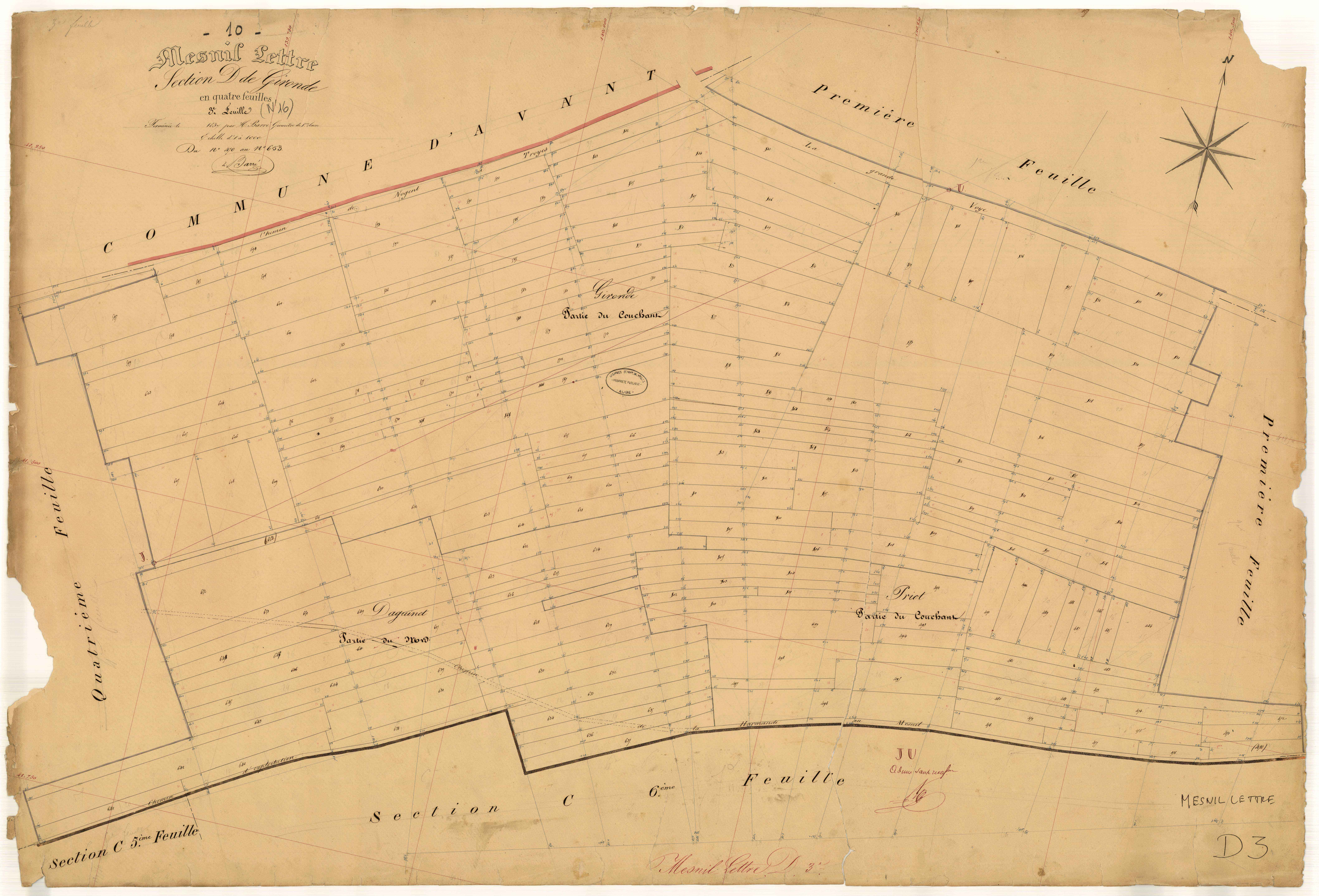 Mesnil-Lettre, section D dite de Gironde, feuille n° 3