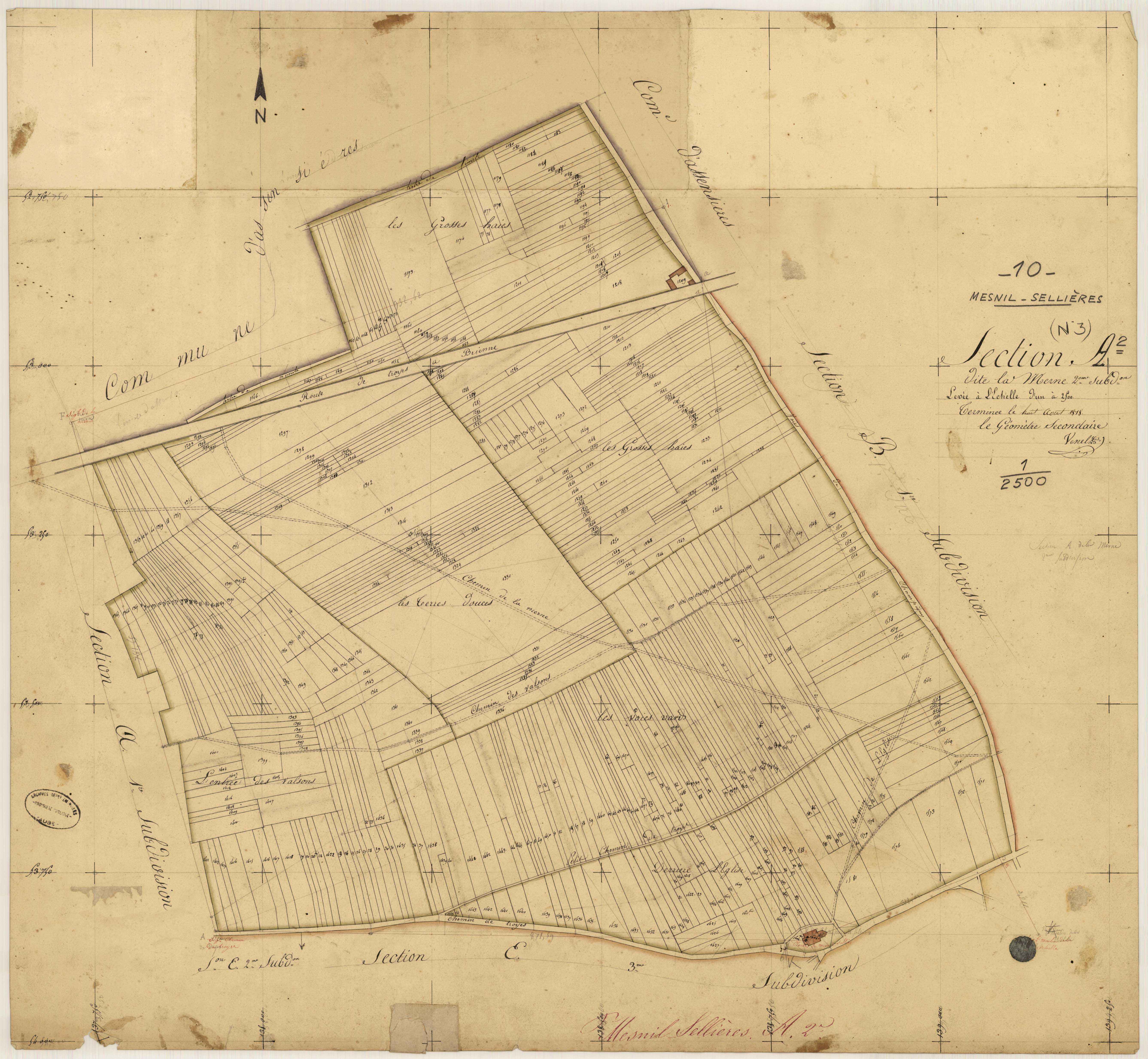 Mesnil-Sellières, section A dite de la Merne, feuille n° 2