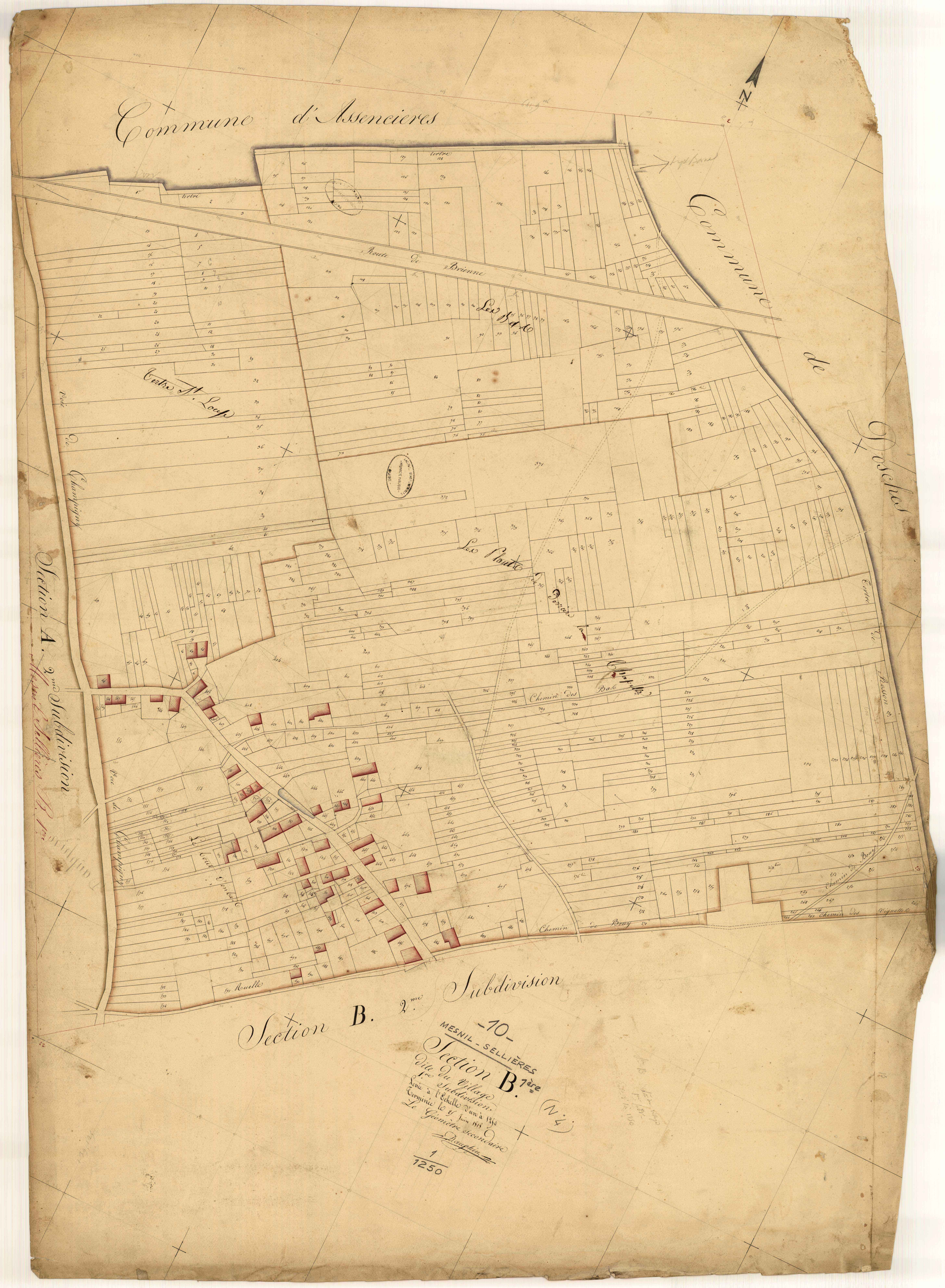 Mesnil-Sellières, section B dite du village, feuille n° 1