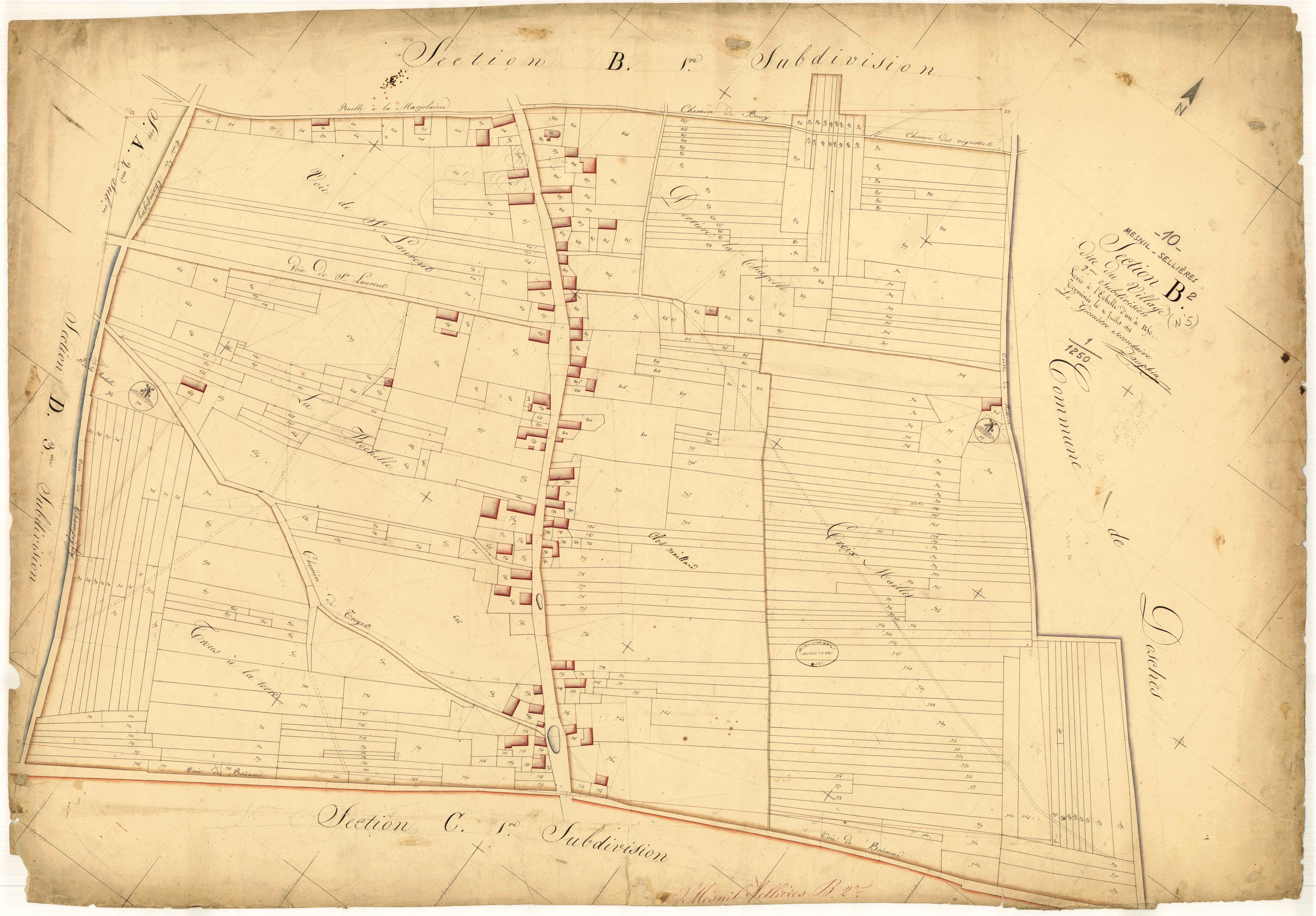 Mesnil-Sellières, section B dite du village, feuille n° 2