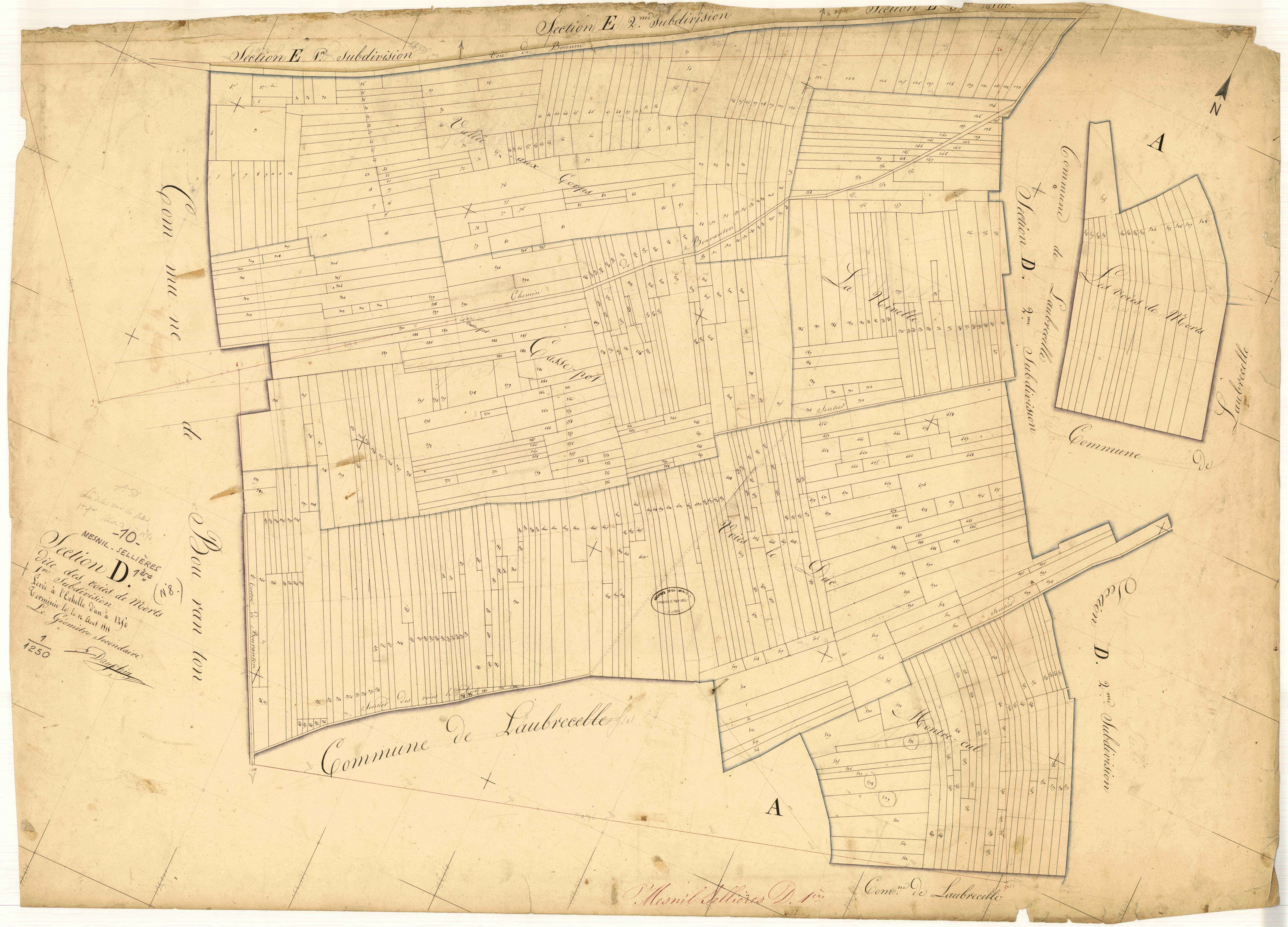 Mesnil-Sellières, section D dite des voies de morts, feuille n° 1