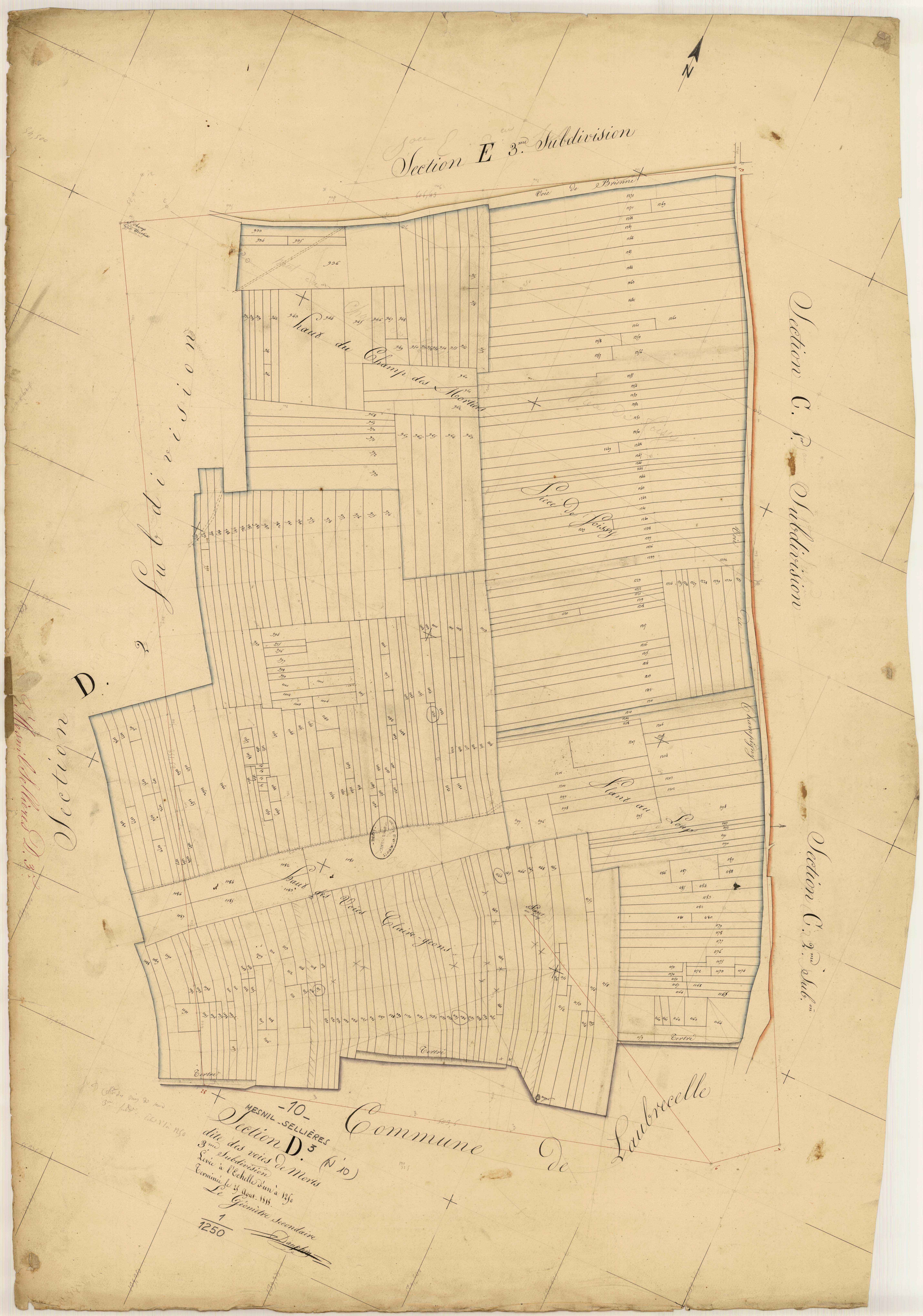Mesnil-Sellières, section D dite des voies de morts, feuille n° 3