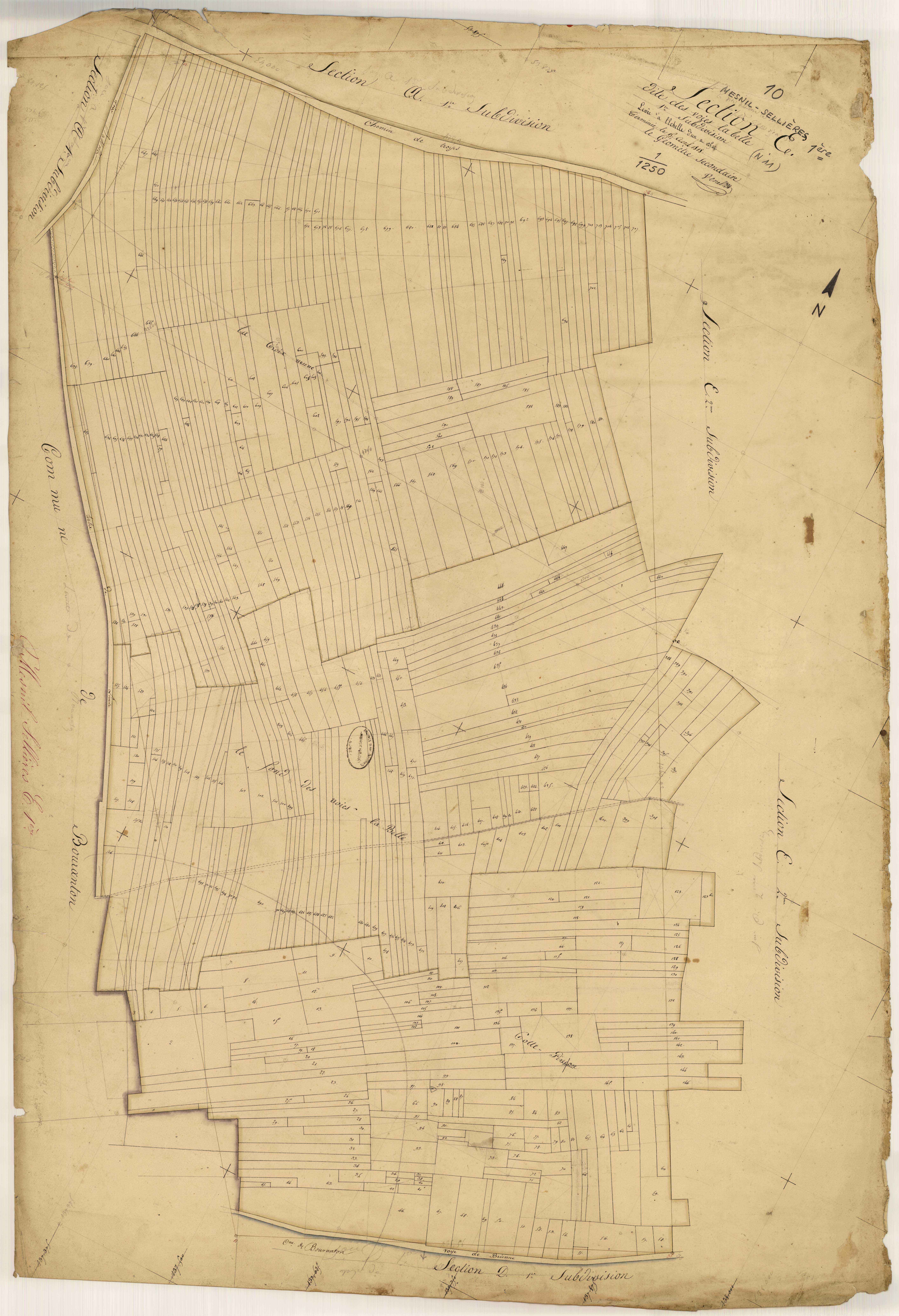 Mesnil-Sellières, section E dite des voies la belle, feuille n° 1