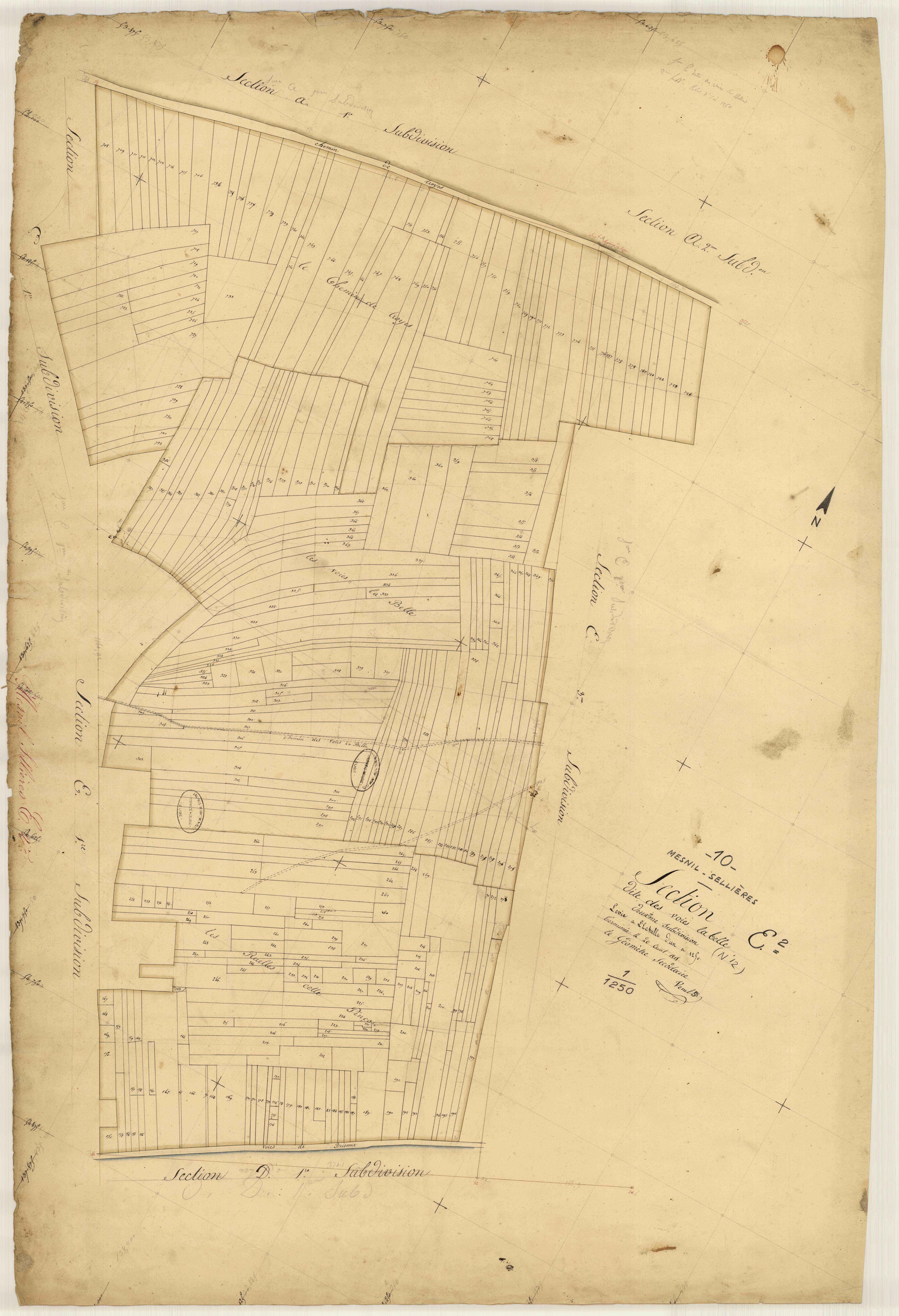 Mesnil-Sellières, section E dite des voies la belle, feuille n° 2