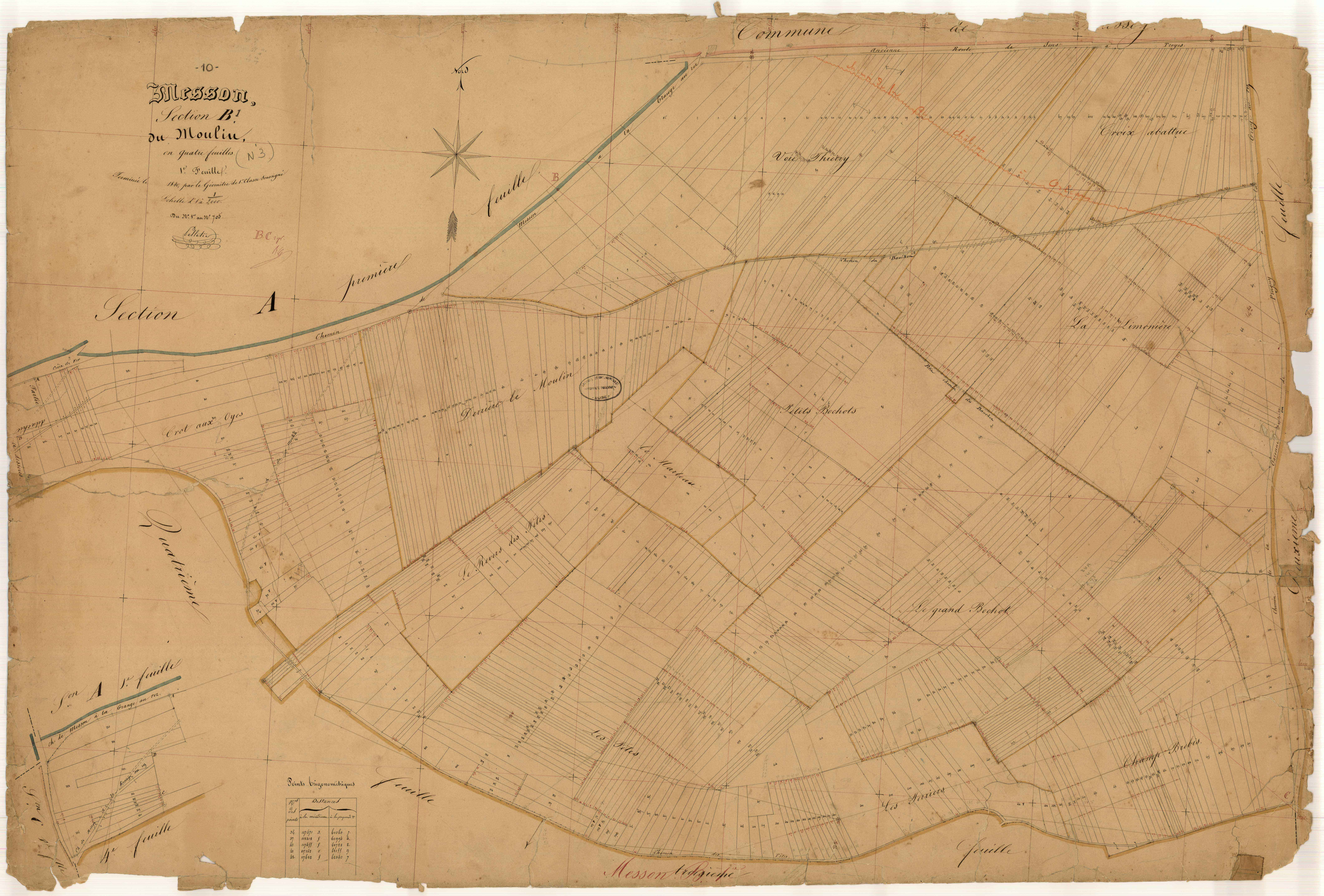 Messon, section B dite du moulin, feuille n° 1, parcelles n°1-705