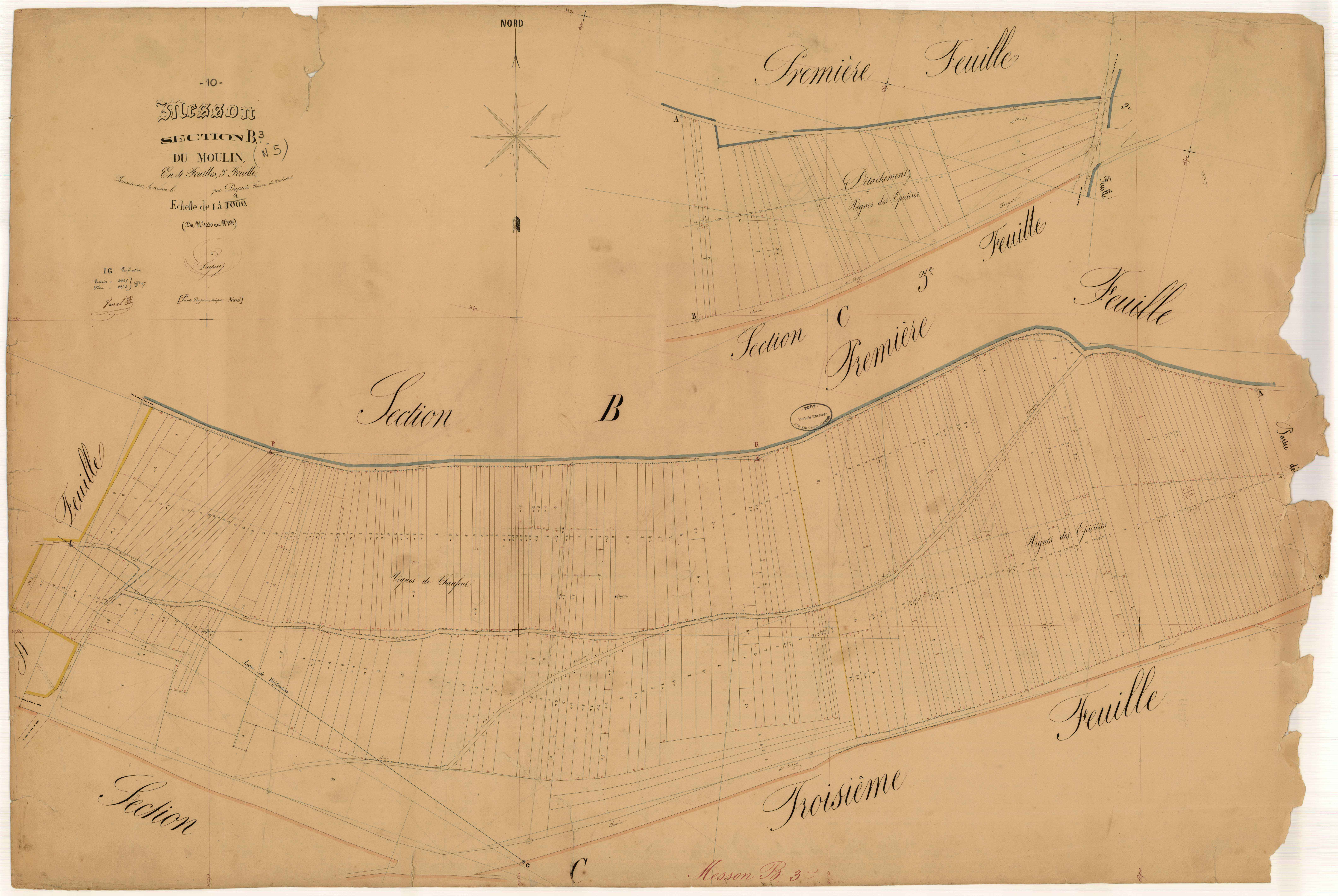 Messon, section B dite du moulin, feuille n° 3, parcelles n°1050-1382