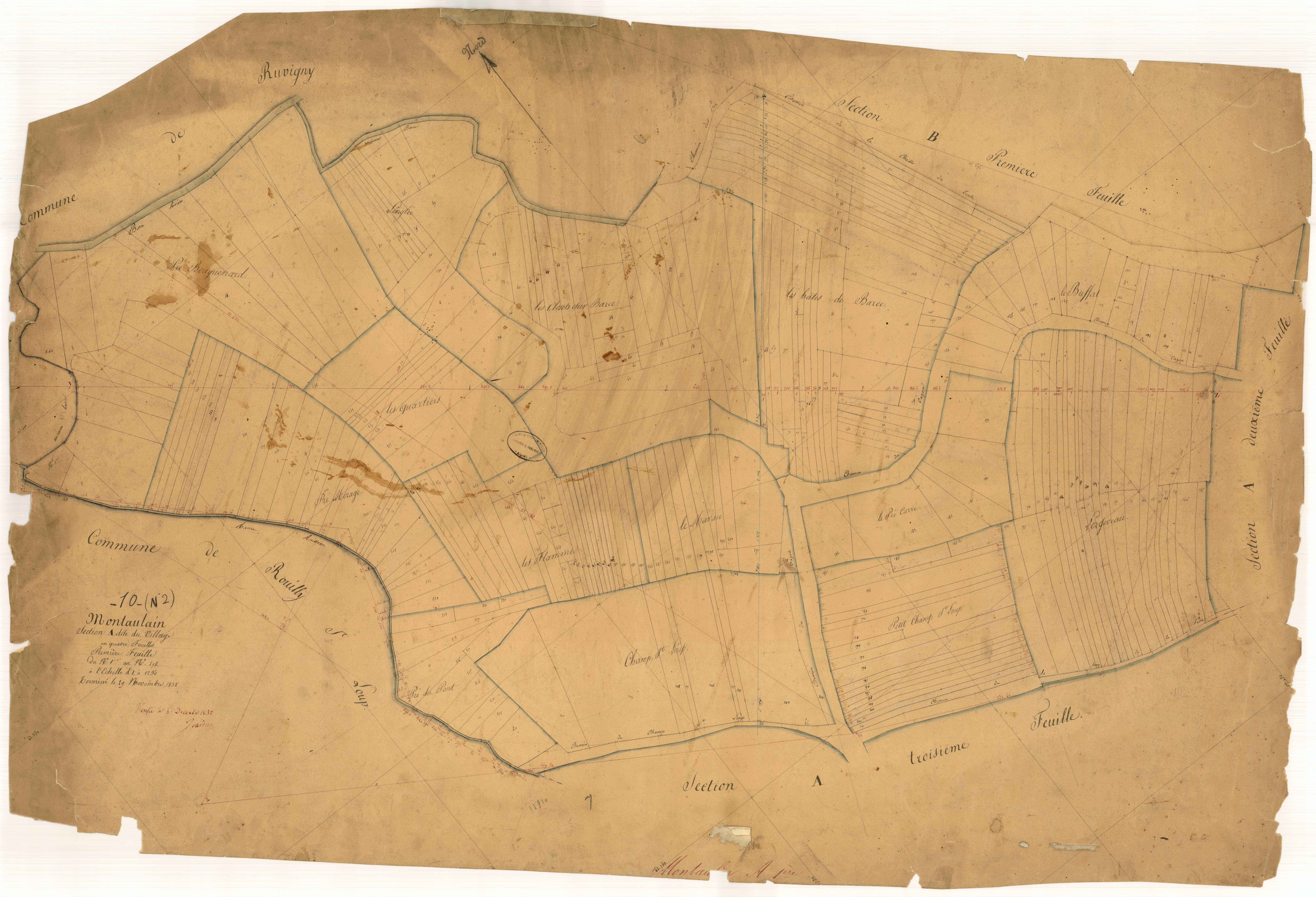 Montaulin, section A dite du village, feuille n° 1, parcelles n°1-298