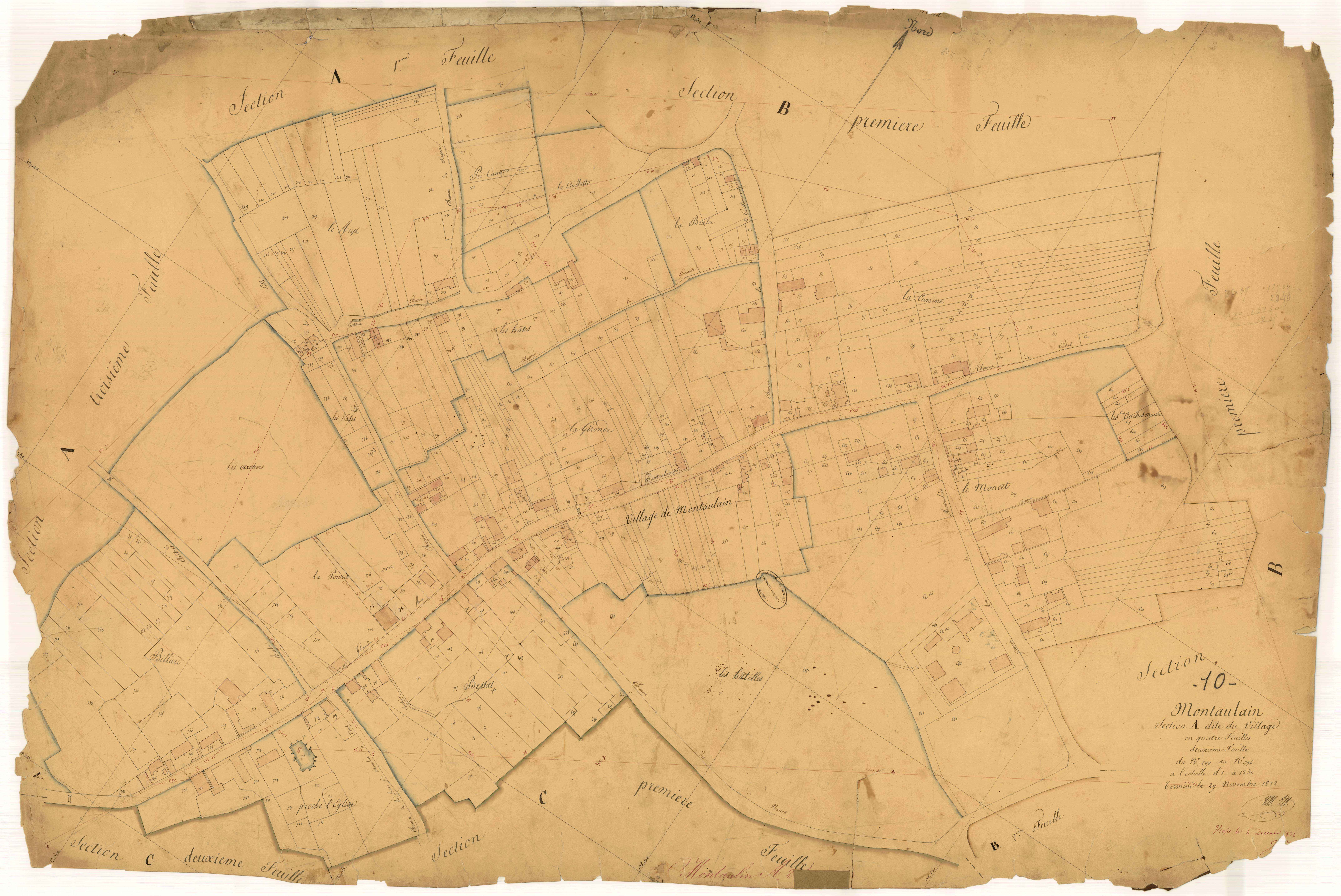 Montaulin, section A dite du village, feuille n° 3, parcelles n°797-957