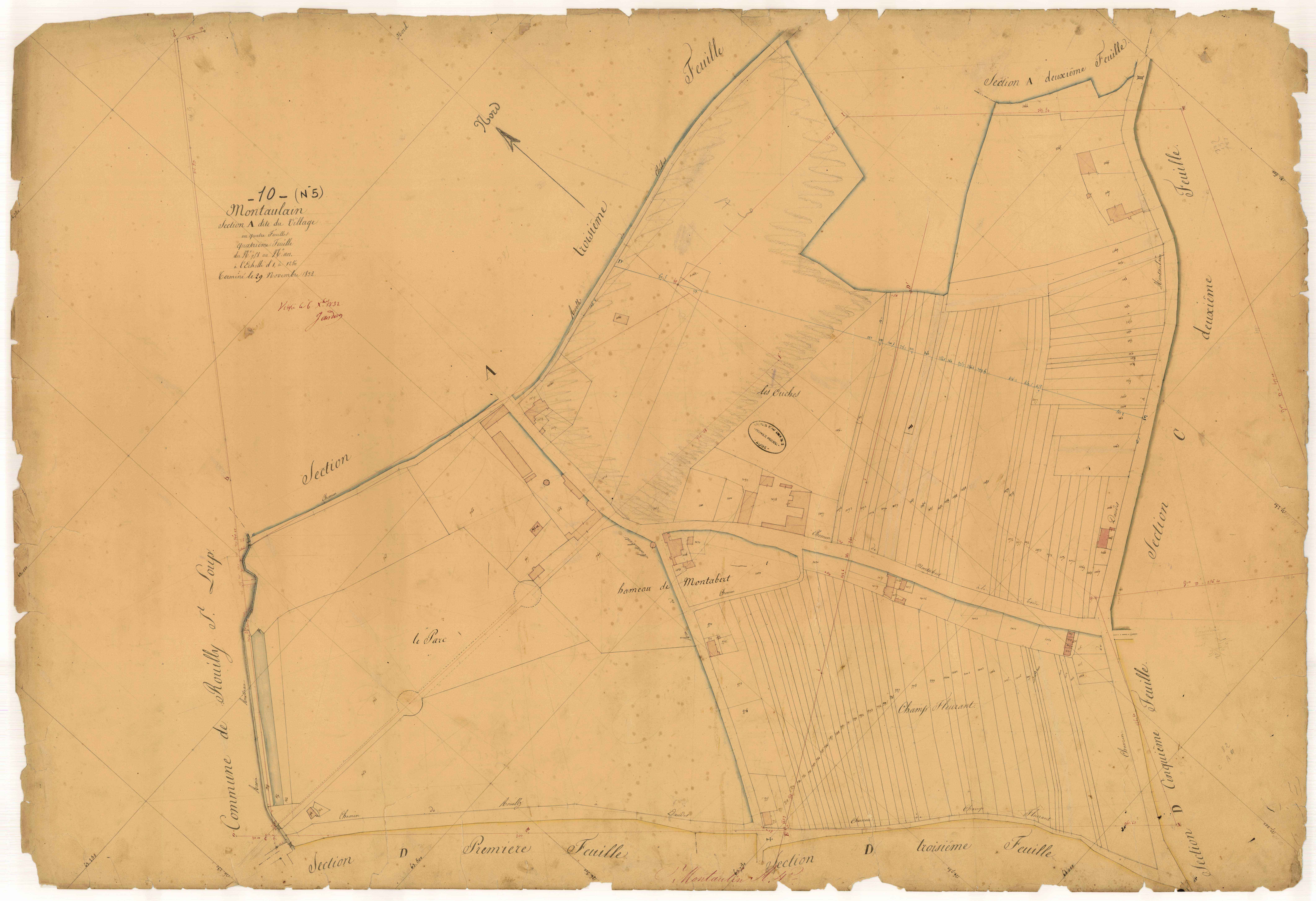 Montaulin, section A dite du village, feuille n° 4, parcelles n°958-1101