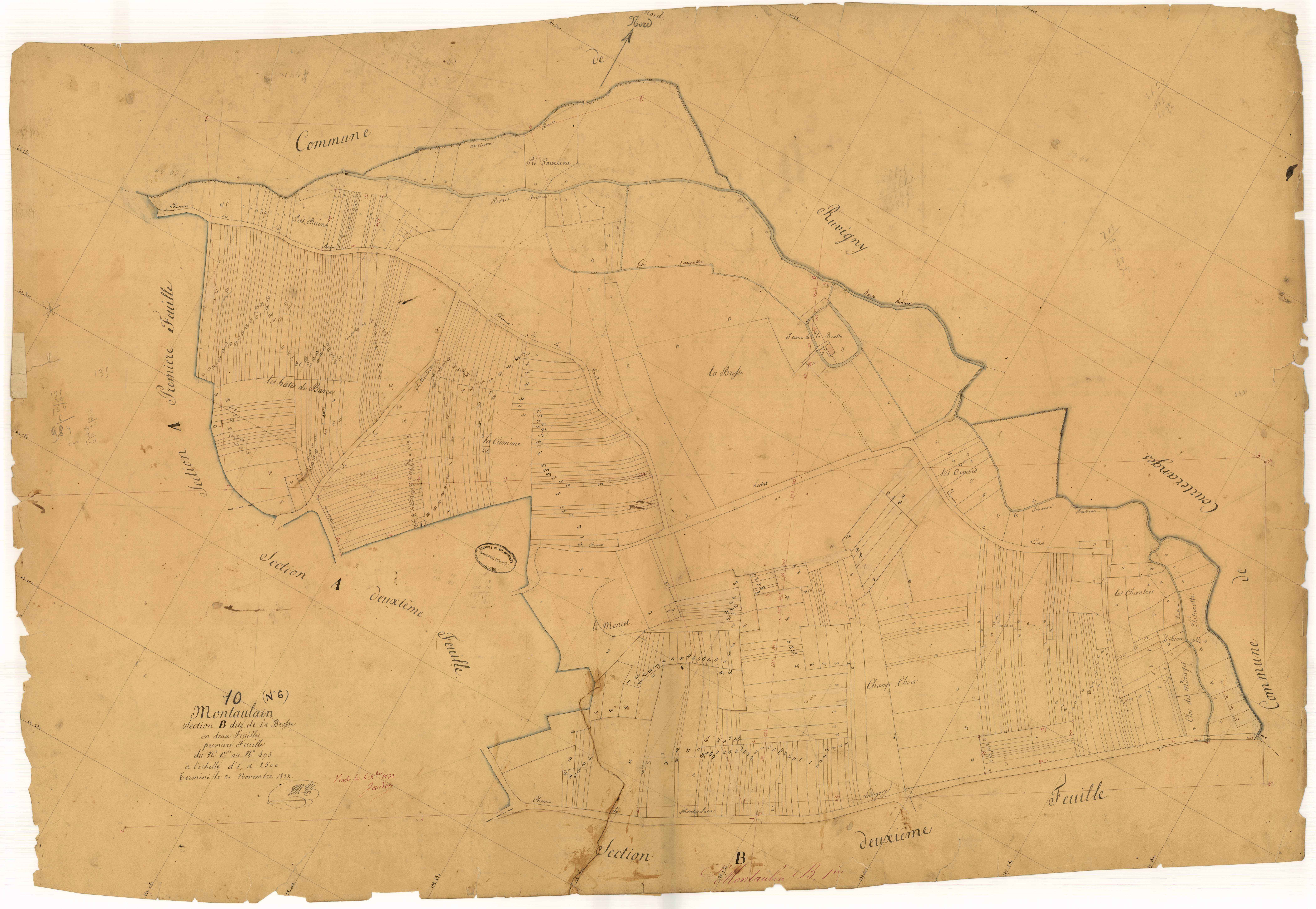 Montaulin, section B dite de la Brosse, feuille n° 1, parcelles n°1-495