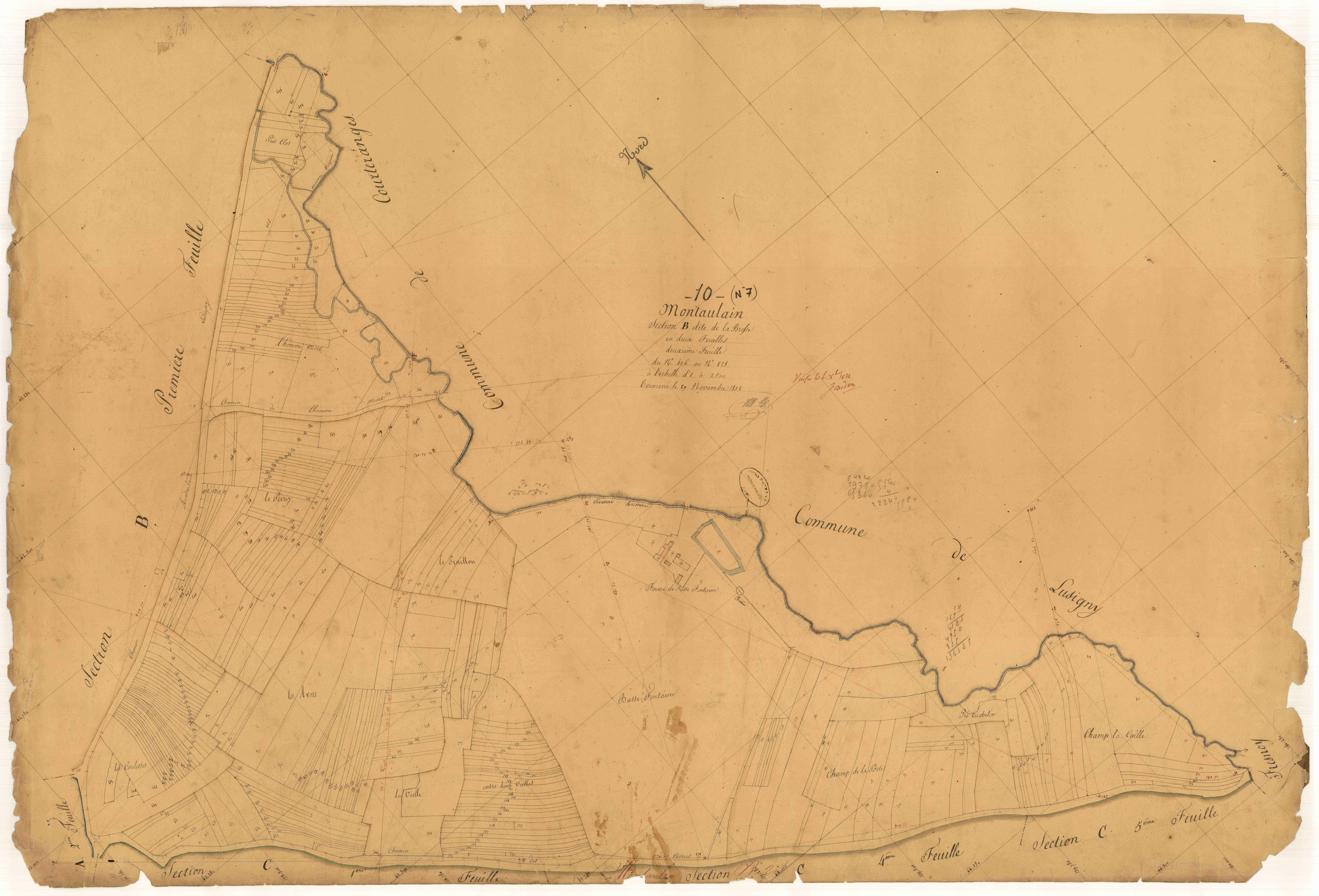 Montaulin, section B dite de la Brosse, feuille n° 2, parcelles n°496-828