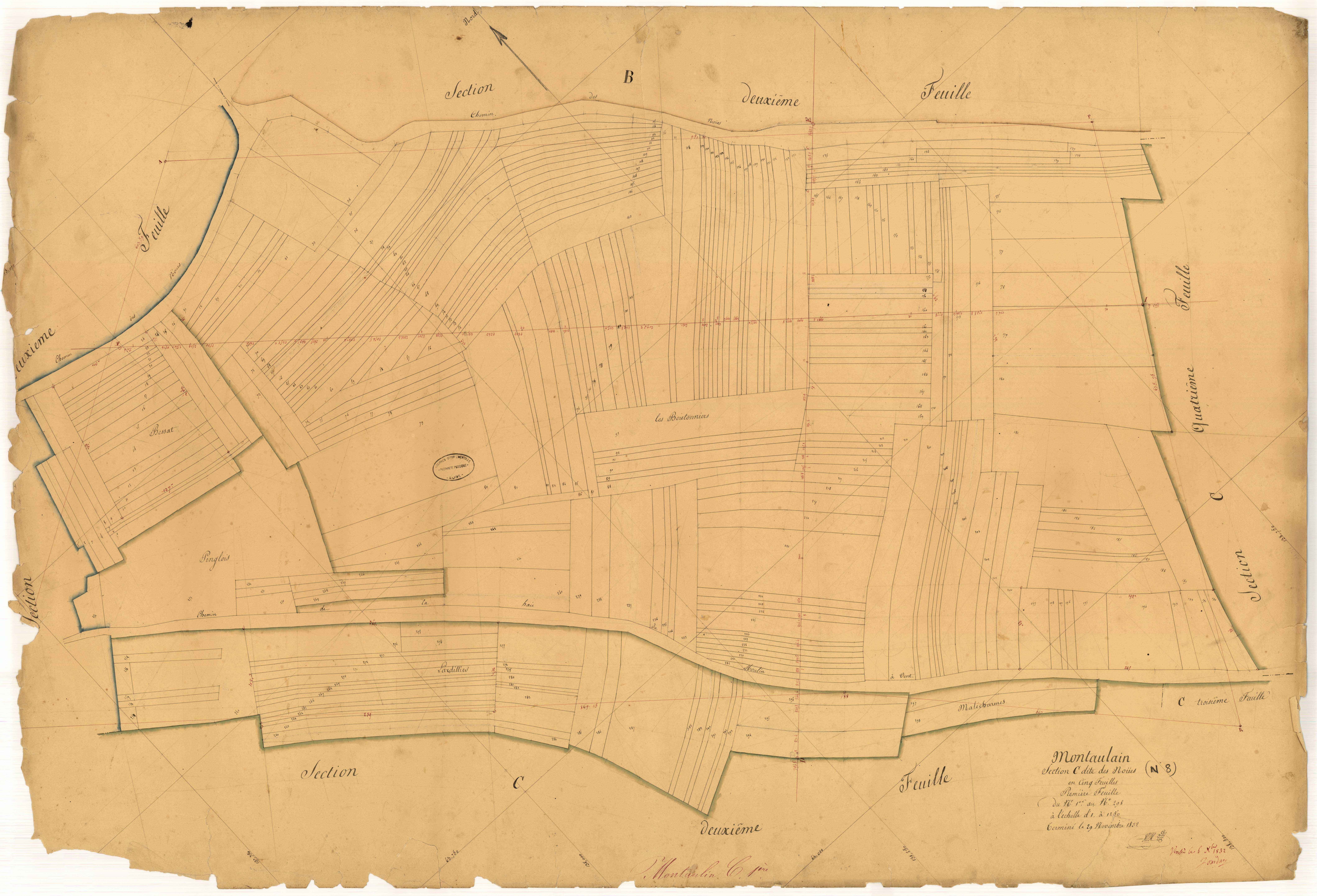 Montaulin, section C dite des Noes, feuille n° 1, parcelles n°1-298