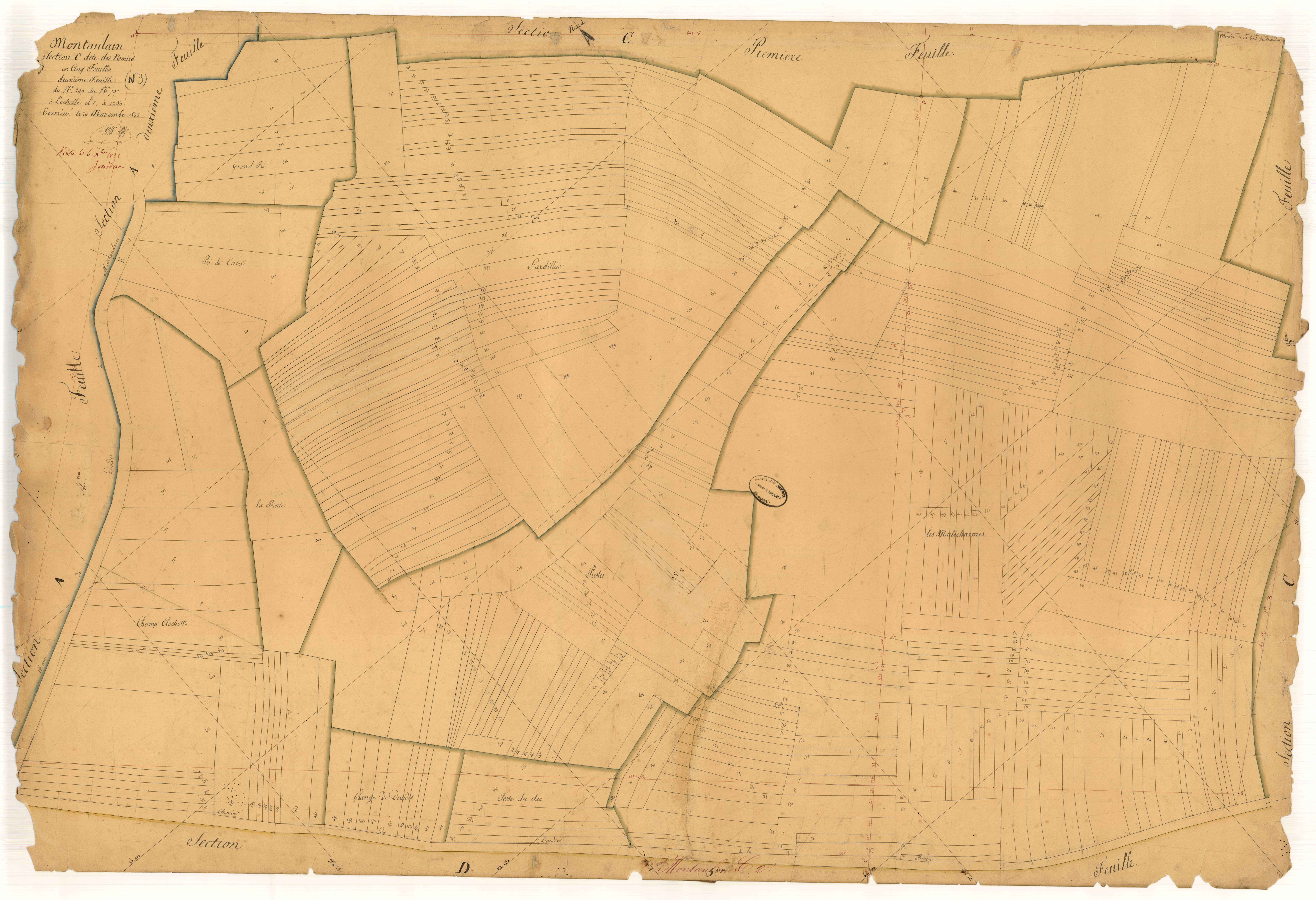 Montaulin, section C dite des Noes, feuille n° 2, parcelles n°299-707