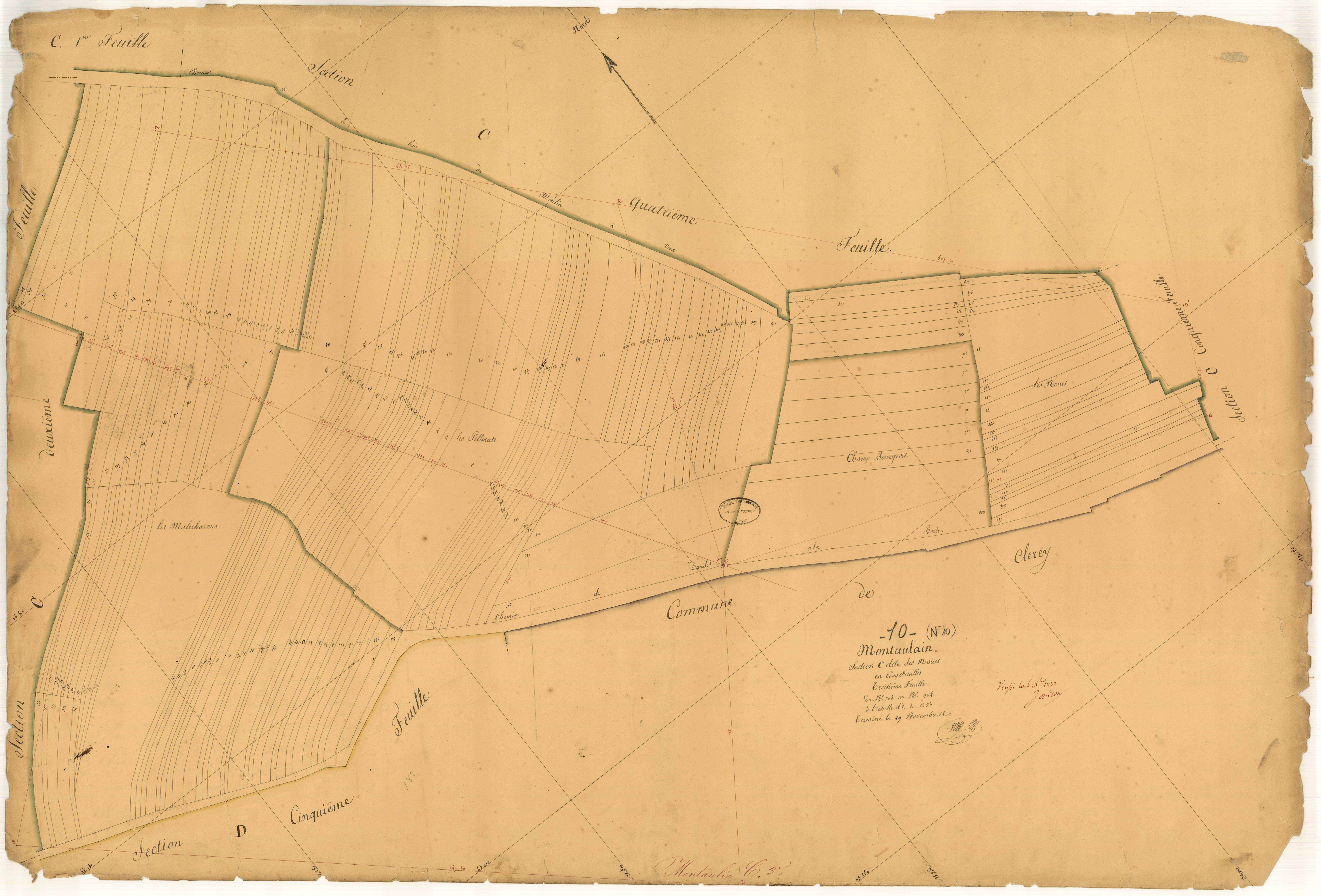 Montaulin, section C dite des Noes, feuille n° 3, parcelles n°708-904