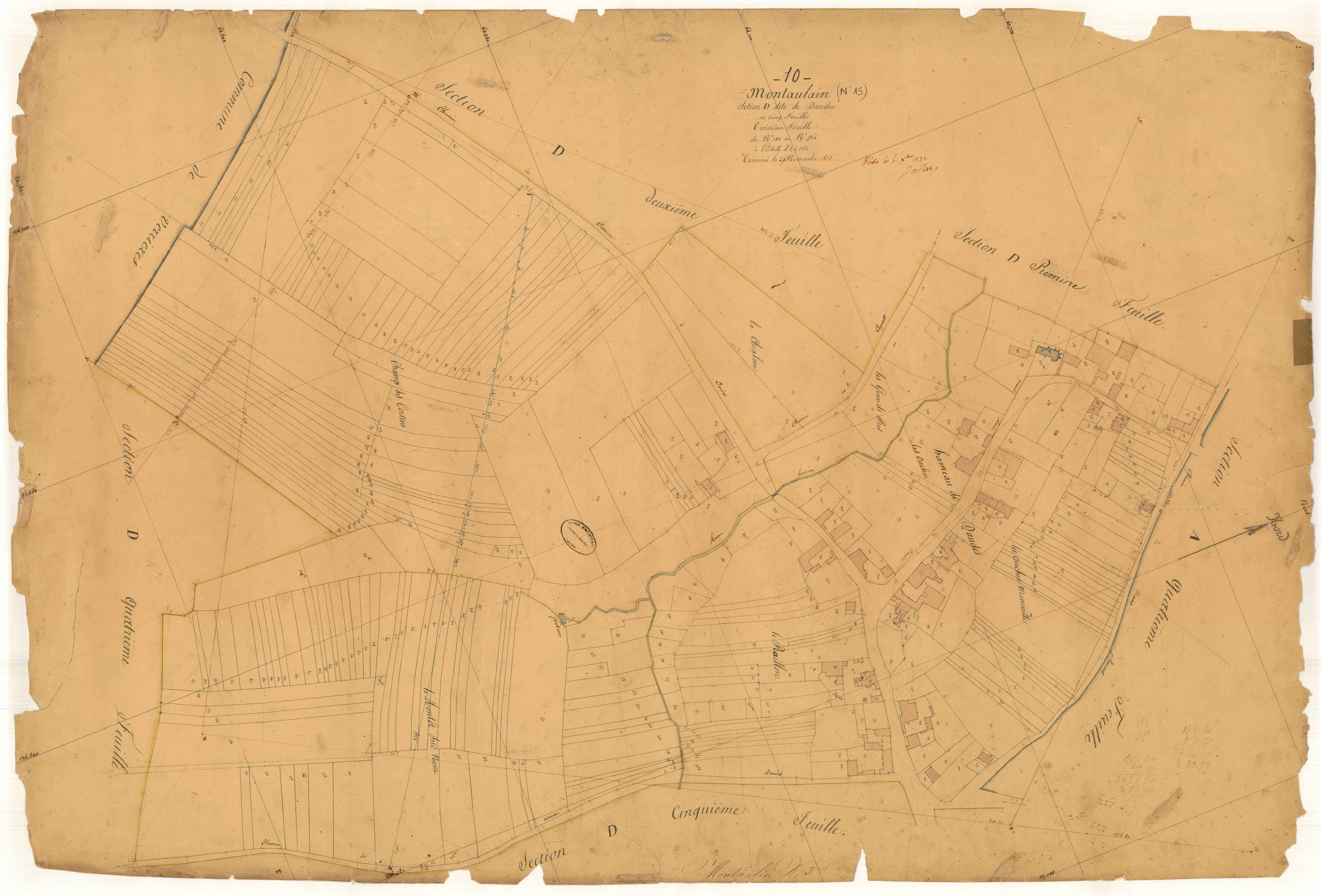 Montaulin, section D dite de Daudes, feuille n° 3, parcelles n°182-524