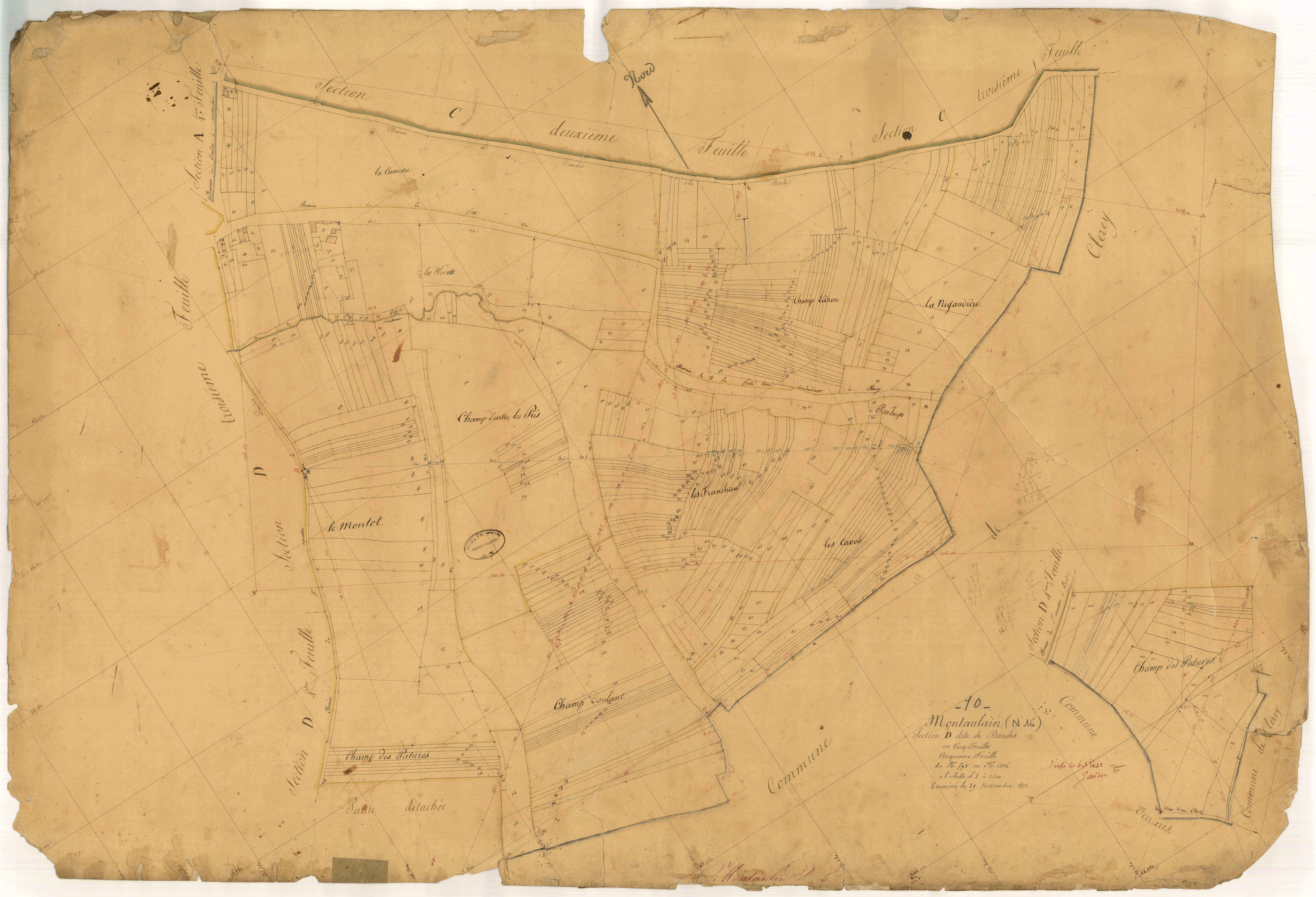 Montaulin, section D dite de Daudes, feuille n° 4, parcelles n°593-1096