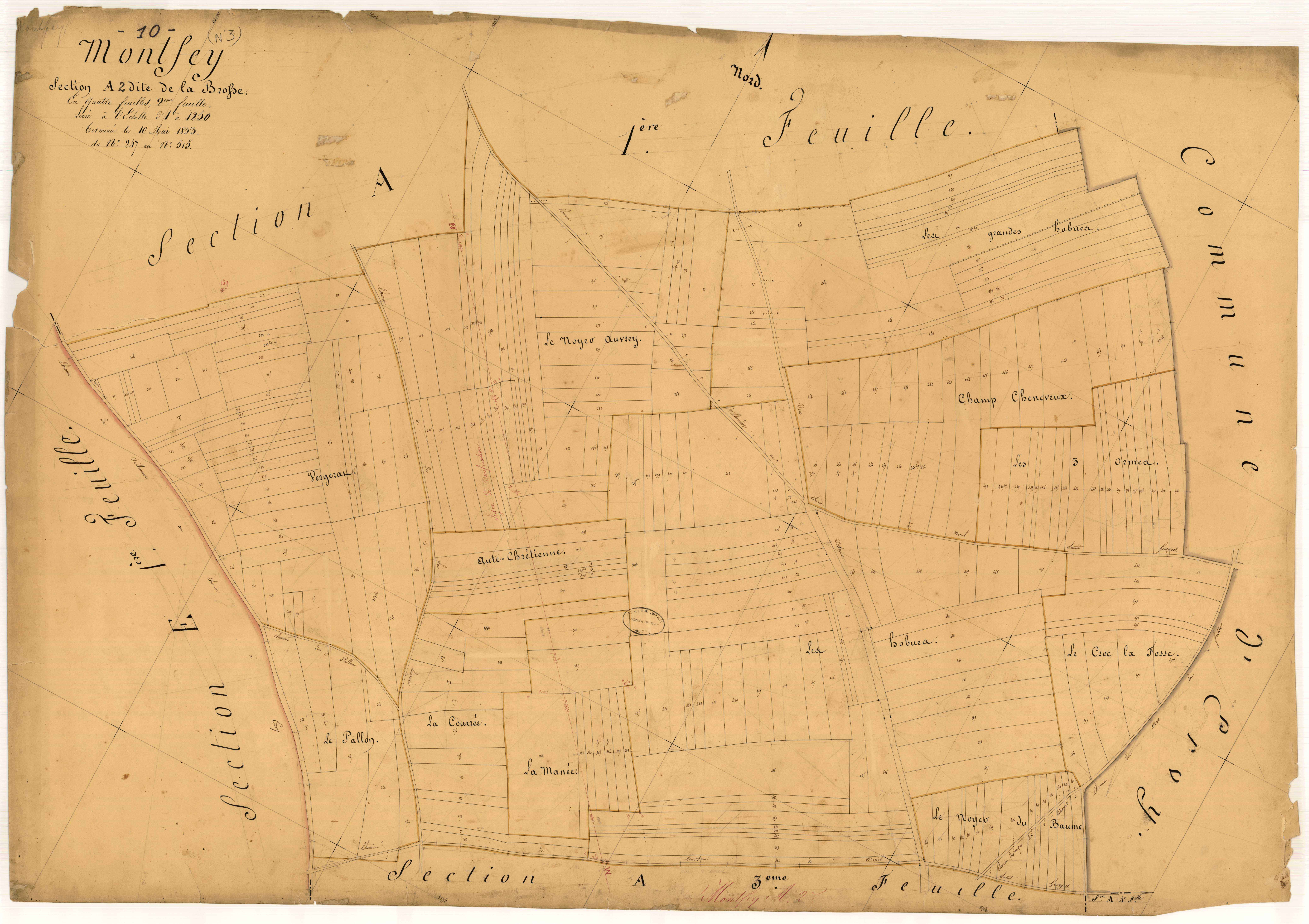 Montfey, section A dite de la brosse, feuille n° 2, parcelles n°247-515