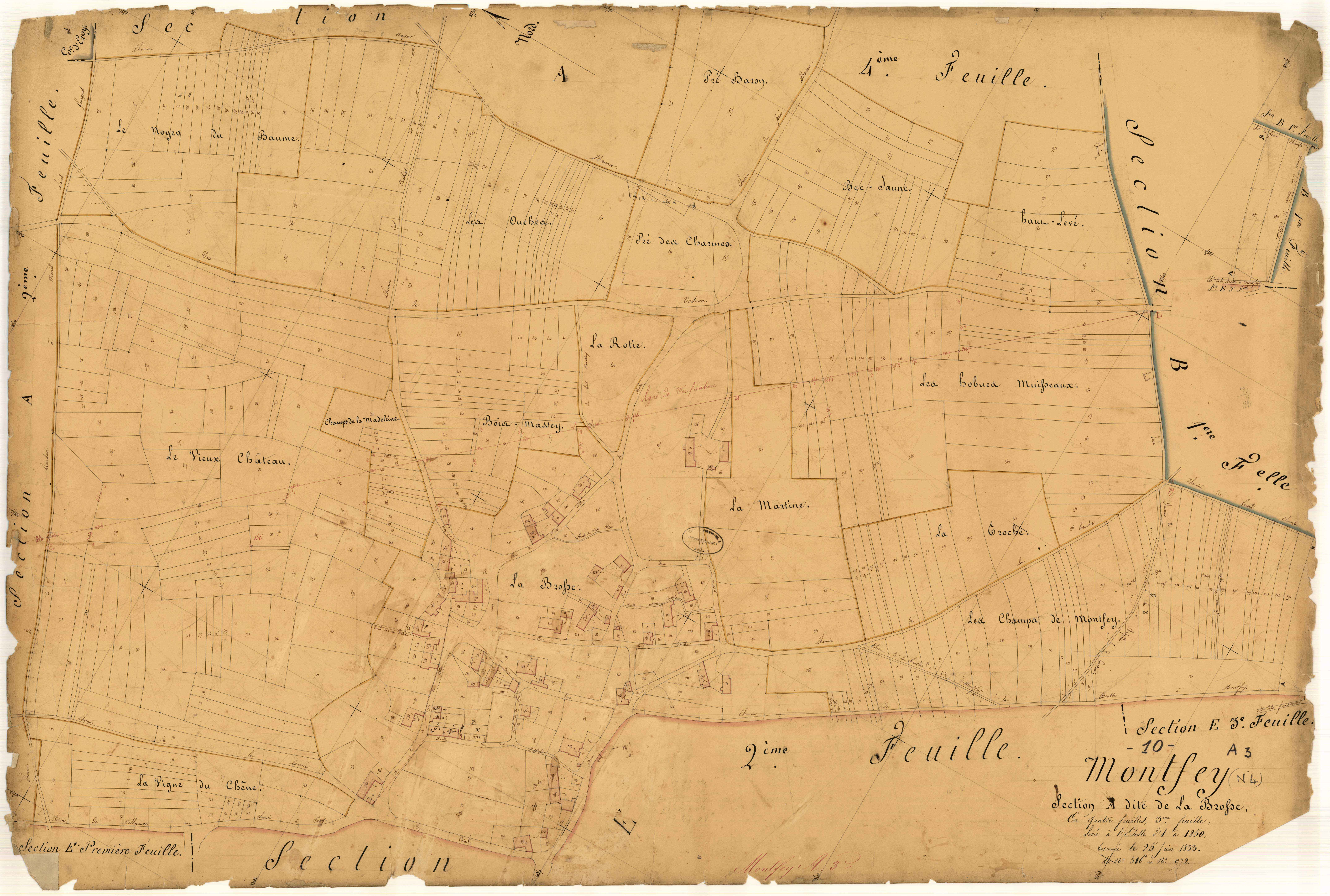 Montfey, section A dite de la brosse, feuille n° 3, parcelles n°516-972