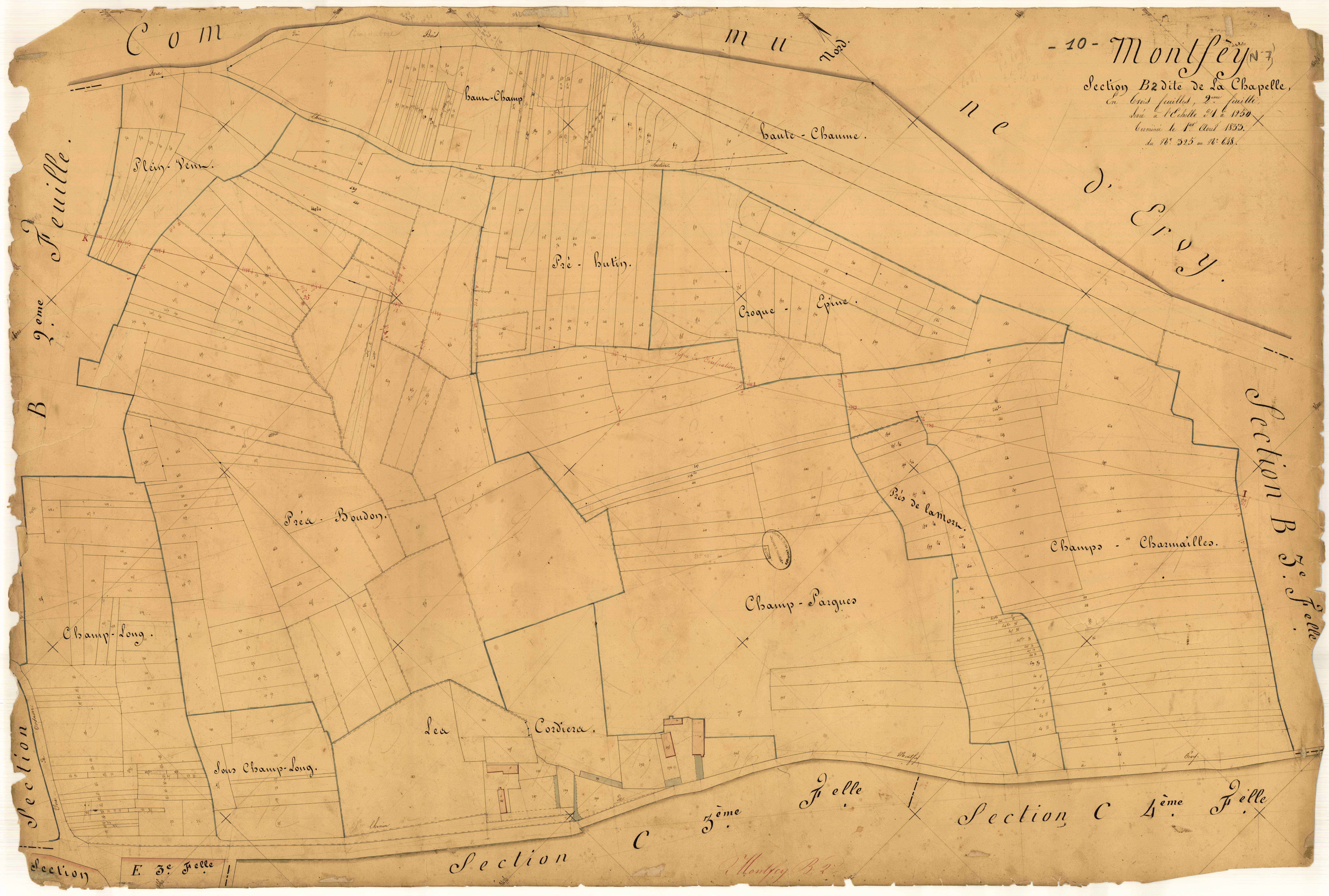 Montfey, section B dite de la Chapelle, feuille n° 2, parcelles n°325-648