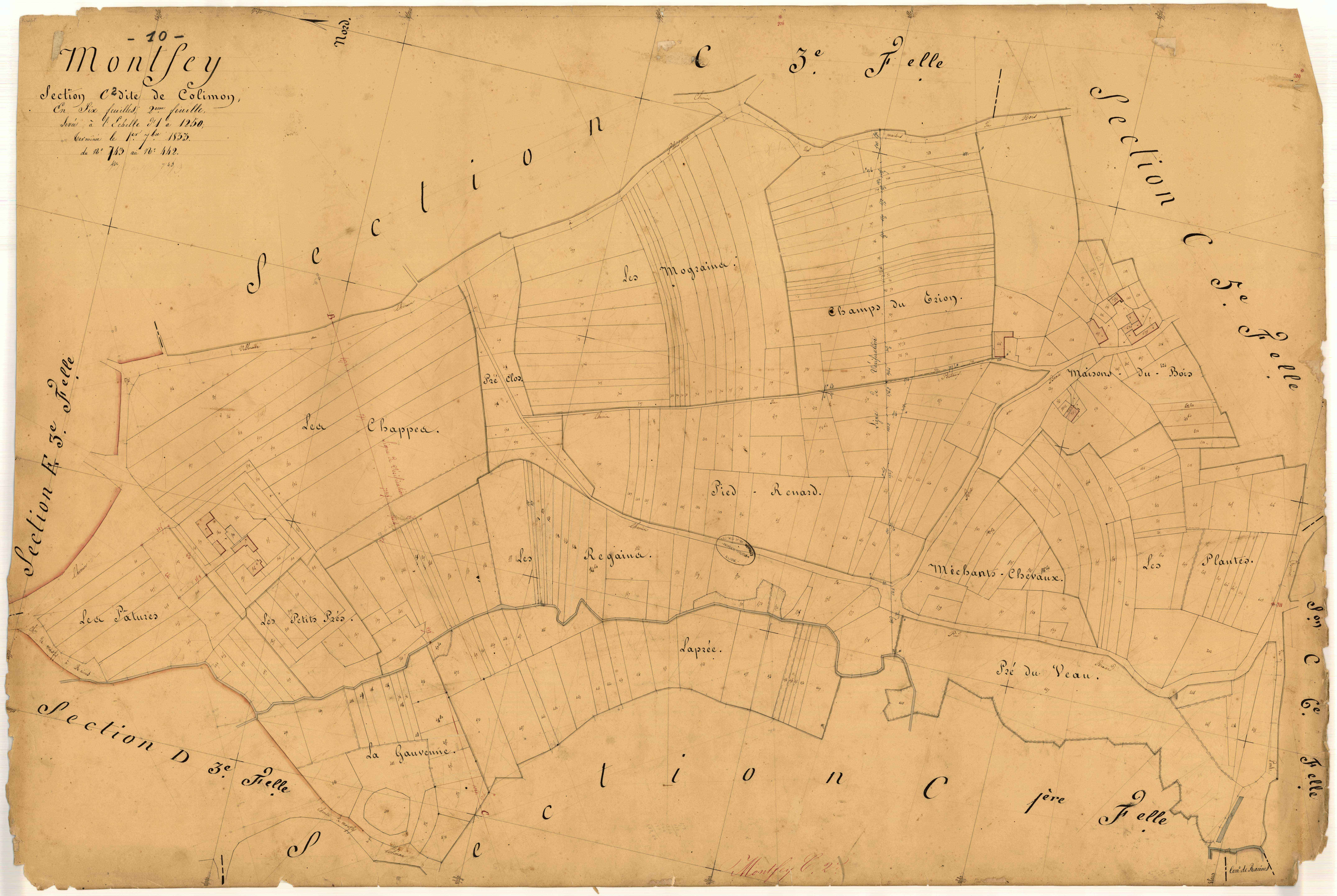 Montfey, section C dite de Colimon, feuille n° 2, parcelles n°442-743